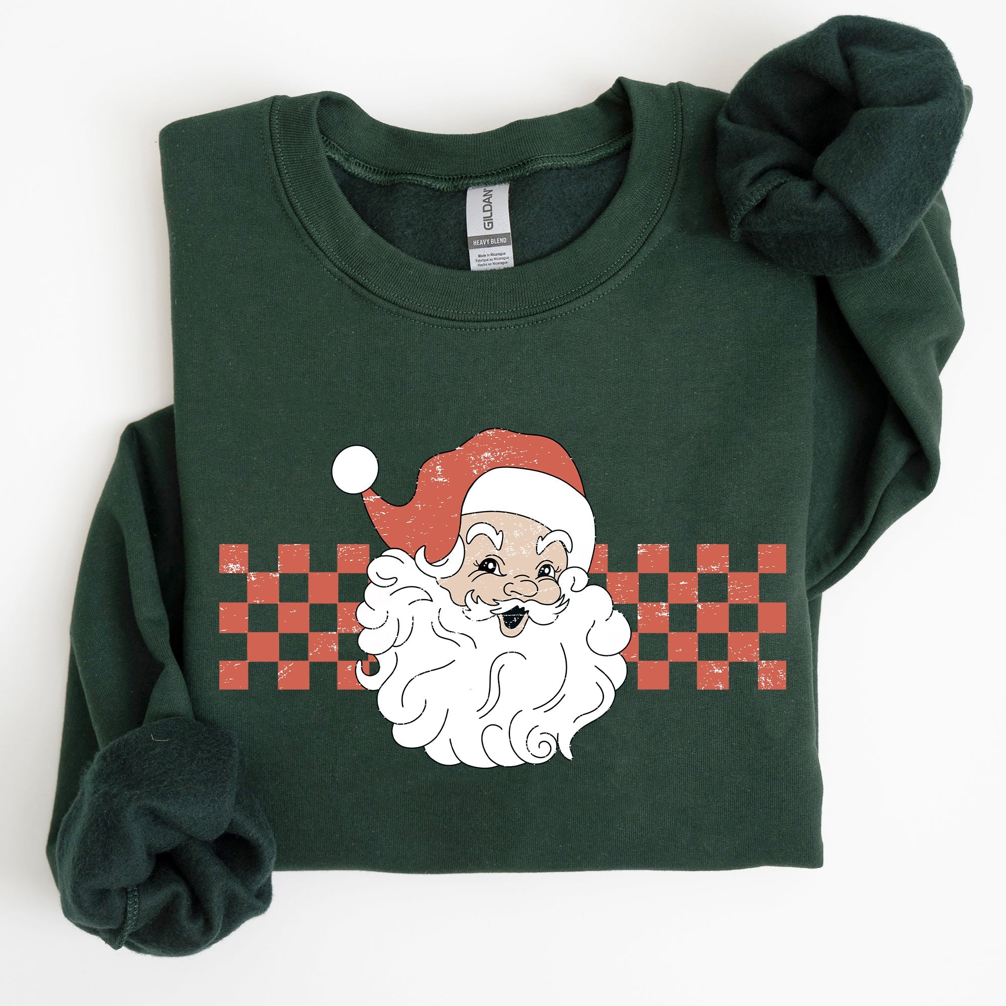 Retro Santa Checkered Christmas Pattern Vintage Santa Claus Artwork For Winter Cozy Sweatshirt