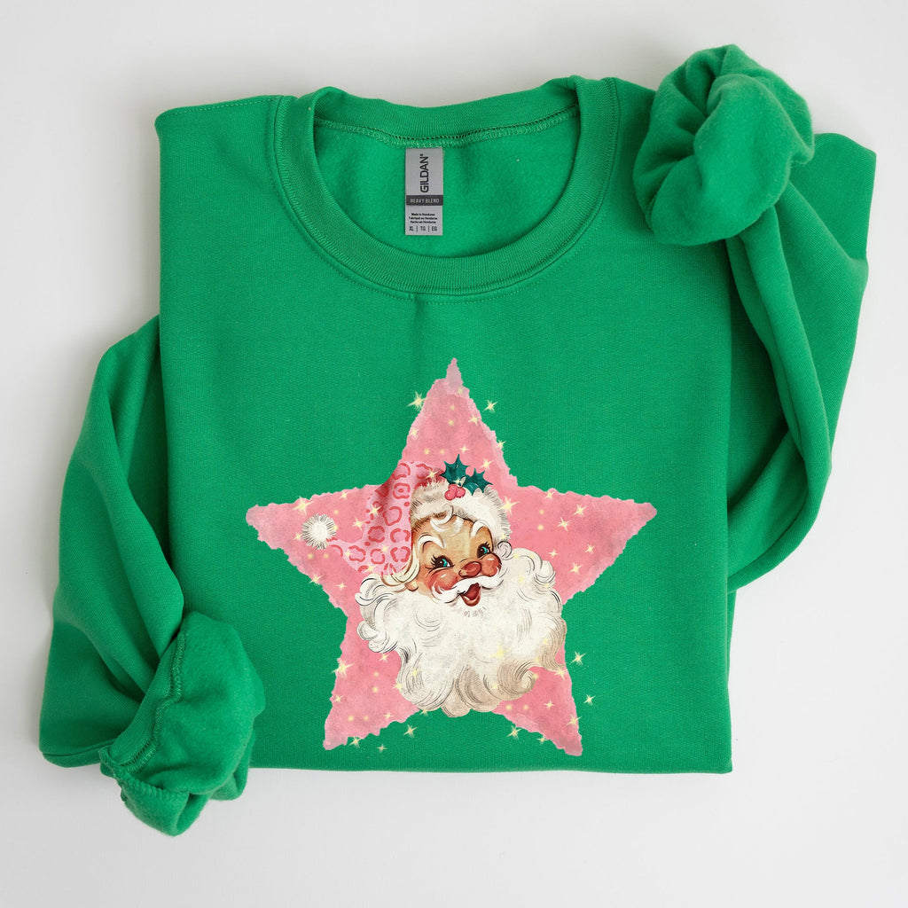 Retro Santa Pink Star Christmas Winter Xmas Holiday Collection Limited Edition Sweatshirt