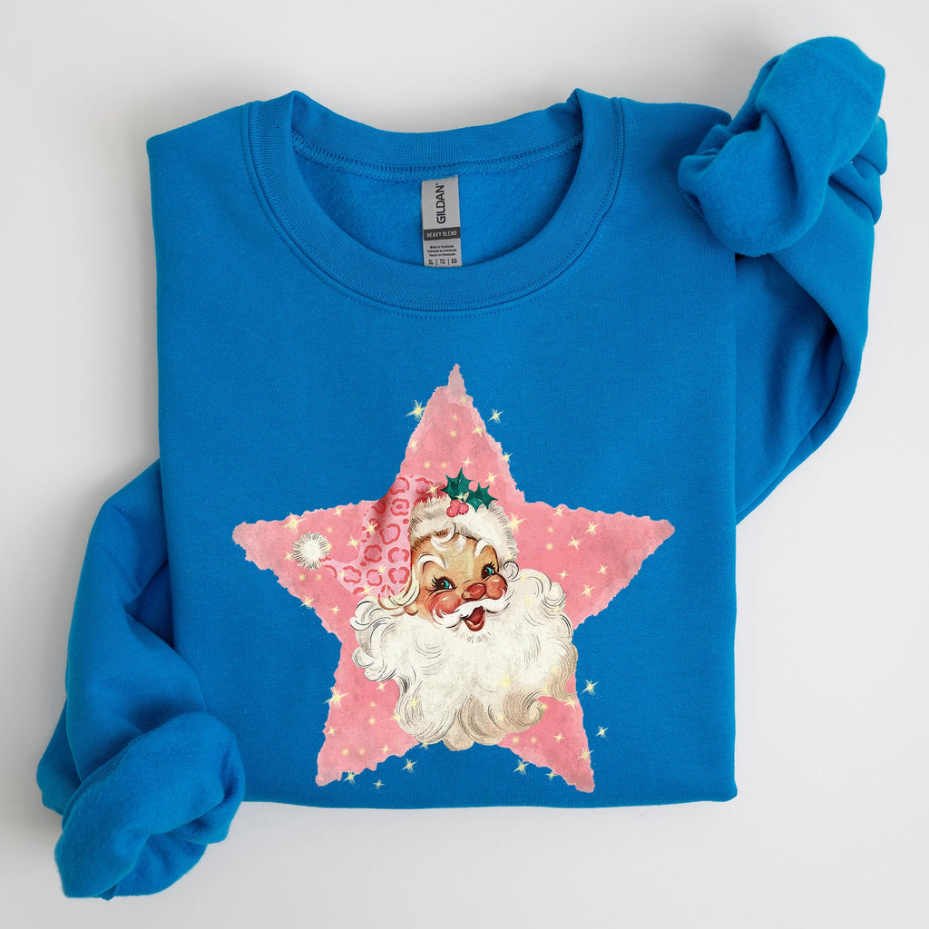 Retro Santa Pink Star Christmas Winter Xmas Holiday Collection Limited Edition Sweatshirt