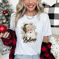 Retro Santa Believe Christmas Leopard Print Vintage Holiday Cozy Festive Graphic Tee