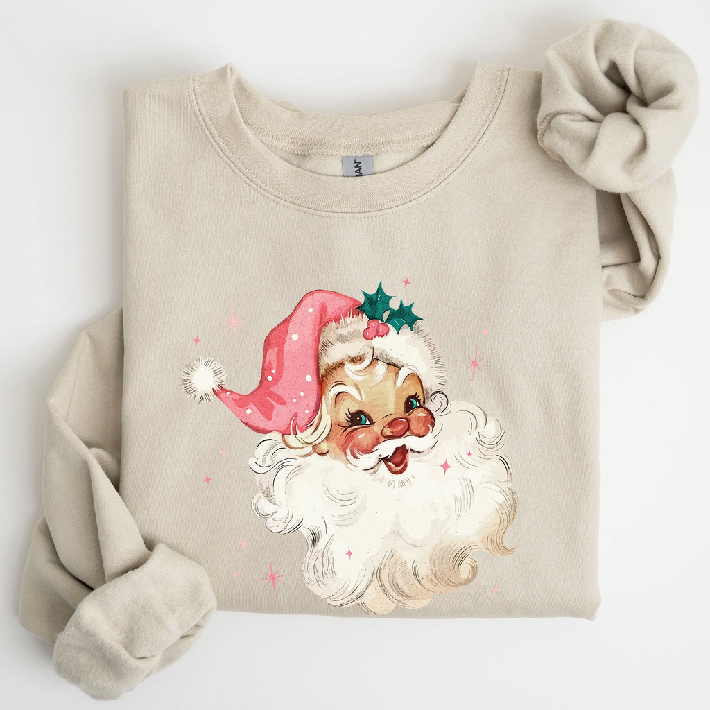 Retro Santa Pink Christmas Sparkles Vintage Winter Snow Xmas Retro Inspired Sweatshirt