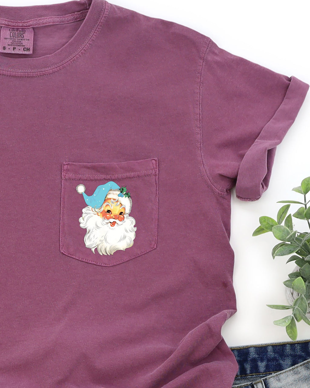 Retro Santa Pocket Hat Christmas Winter Snow Xmas Cozy Classic Holiday Comfort Colors Tee