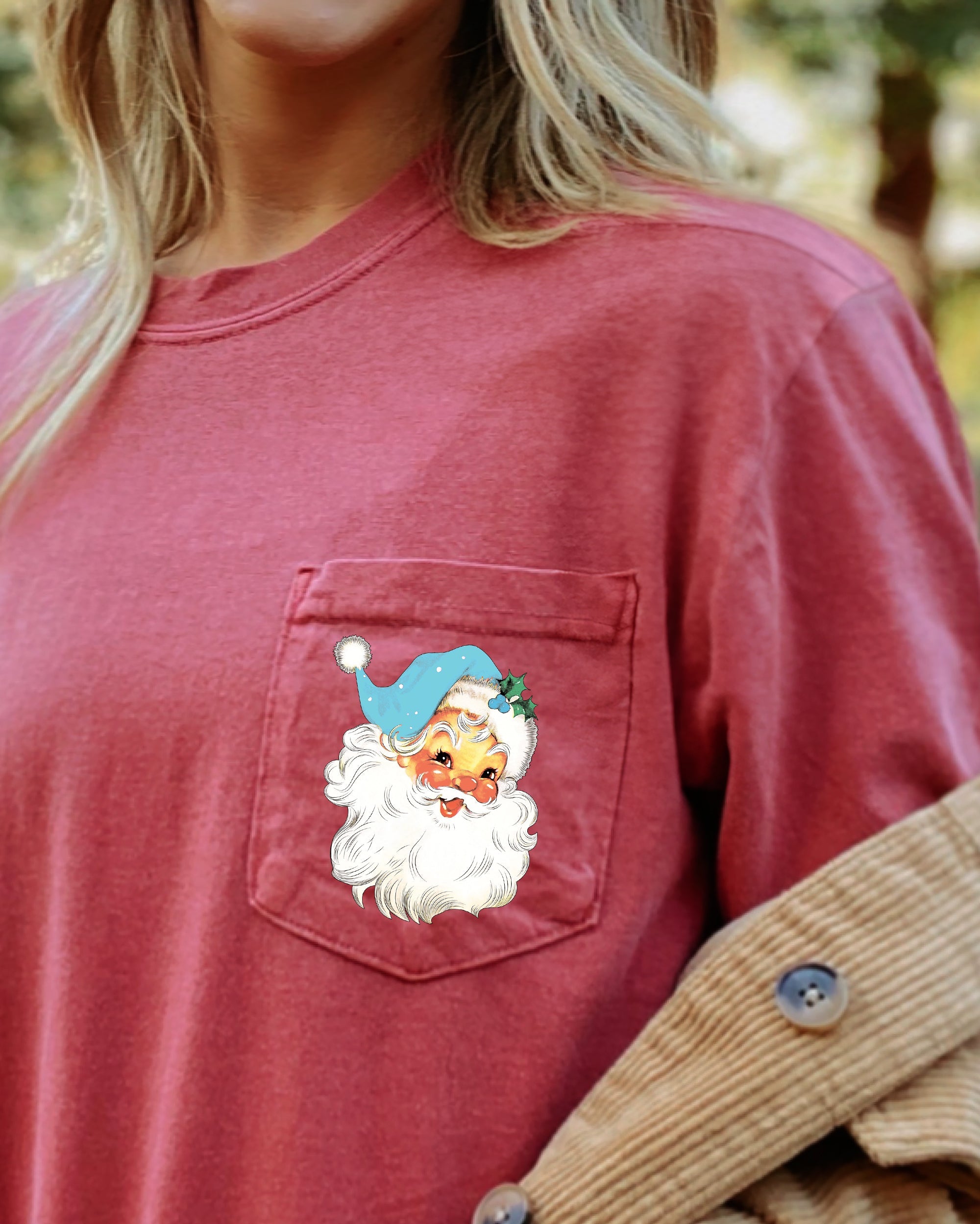 Retro Santa Pocket Hat Christmas Winter Snow Xmas Cozy Classic Holiday Comfort Colors Tee