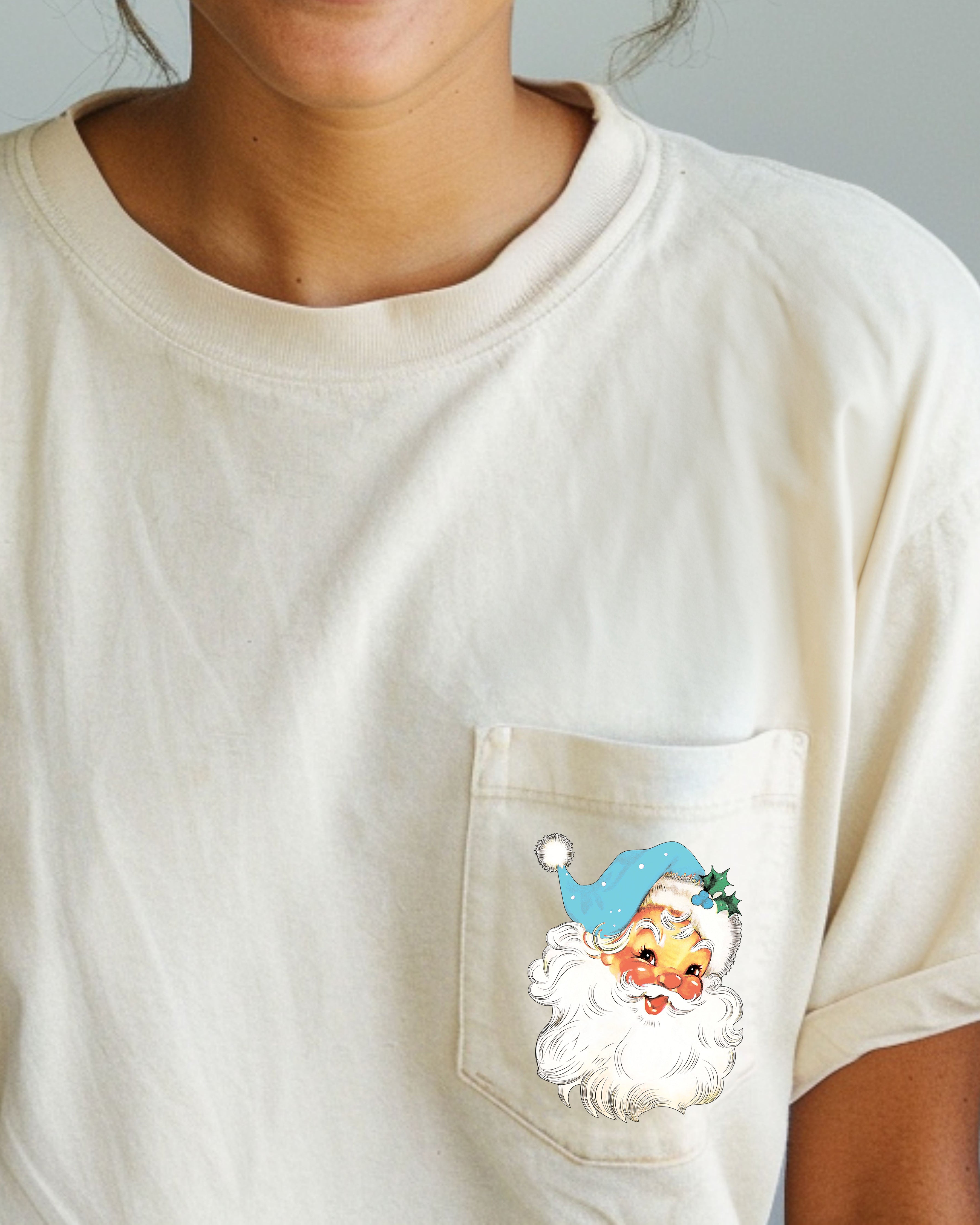 Retro Santa Pocket Hat Christmas Winter Snow Xmas Cozy Classic Holiday Comfort Colors Tee