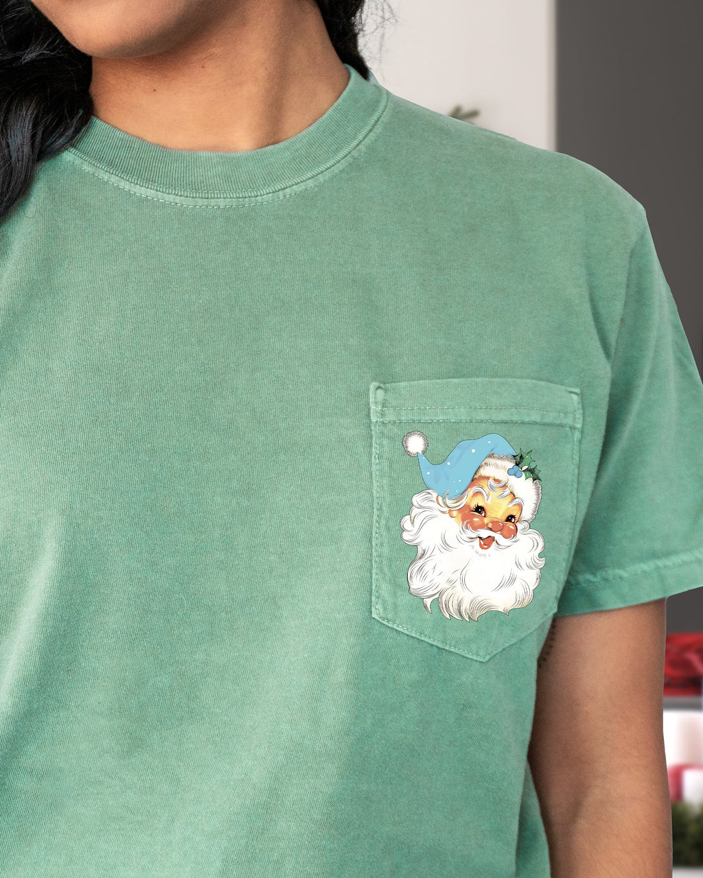 Retro Santa Pocket Hat Christmas Winter Snow Xmas Cozy Classic Holiday Comfort Colors Tee