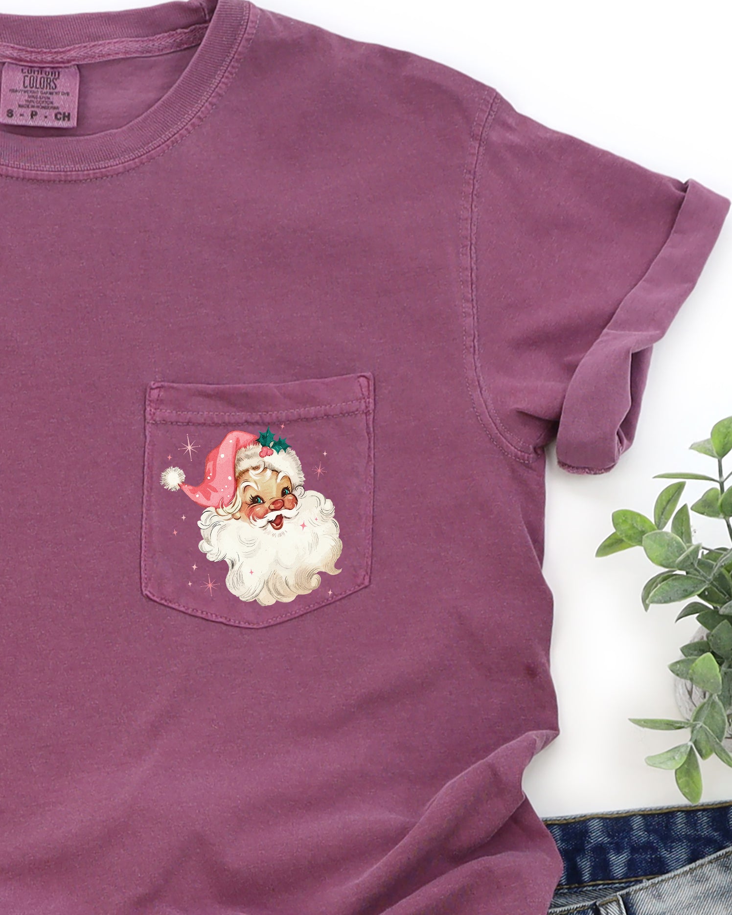 Retro Santa Sparkles Pocket Christmas Snow Xmas Holiday Cheer Comfort Colors Tee