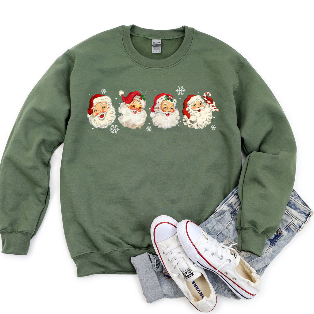 Retro Santas With Snowflakes Christmas Sweatshirt