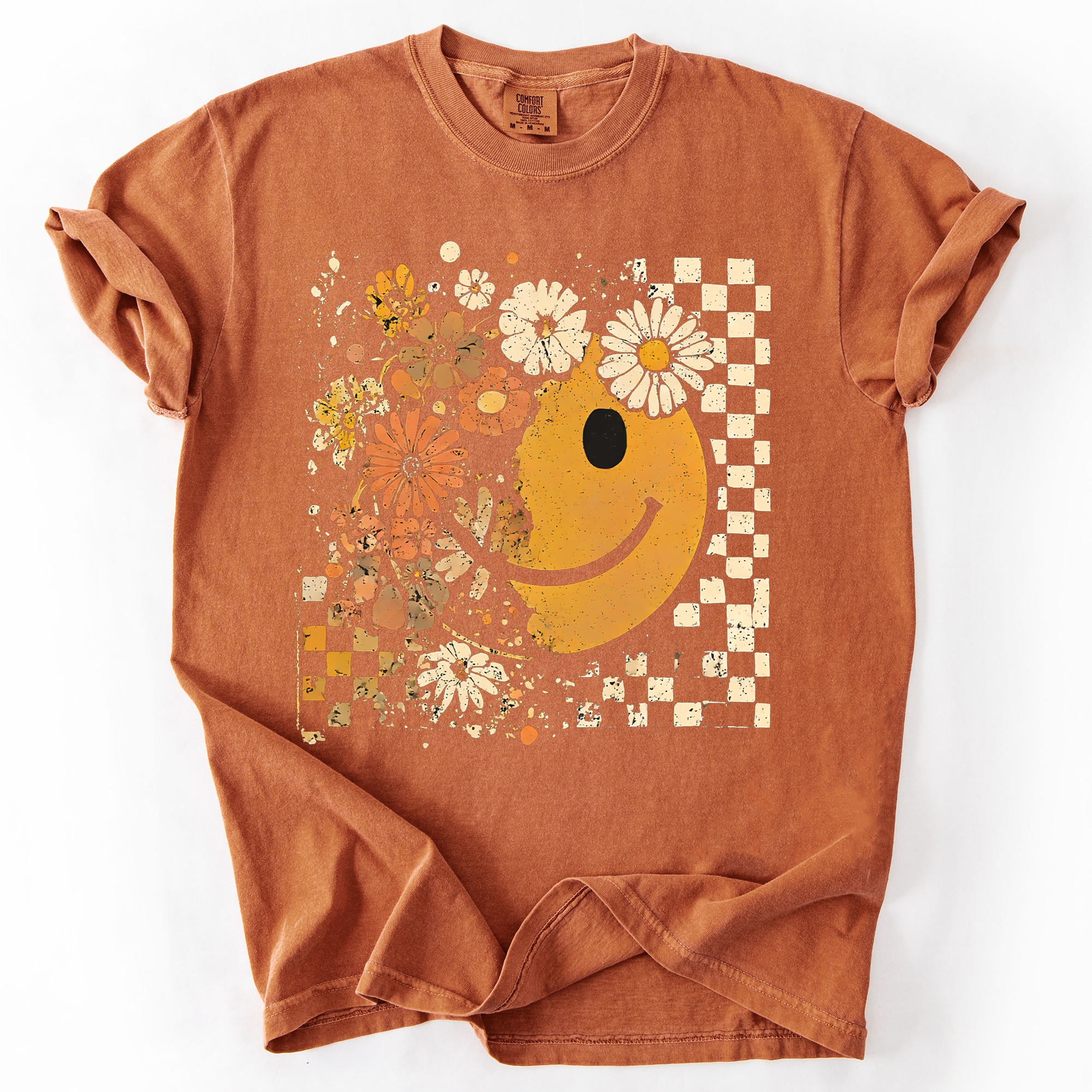 Mama Leopard Pumpkin Pattern Watercolor Bouquet Retro Smiley Halloween Autumn Flowers Comfort Colors Tee