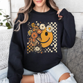 Retro Smiley Halloween Floral Autumn Garden Flowers Vintage-Inspired Pattern Cozy Knit Sweatshirt