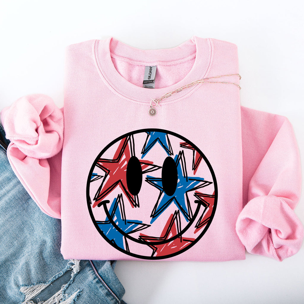 Retro Smiley Patriotic USA 4th of July Celebration Edition Graphic Cozy Sweatshirt