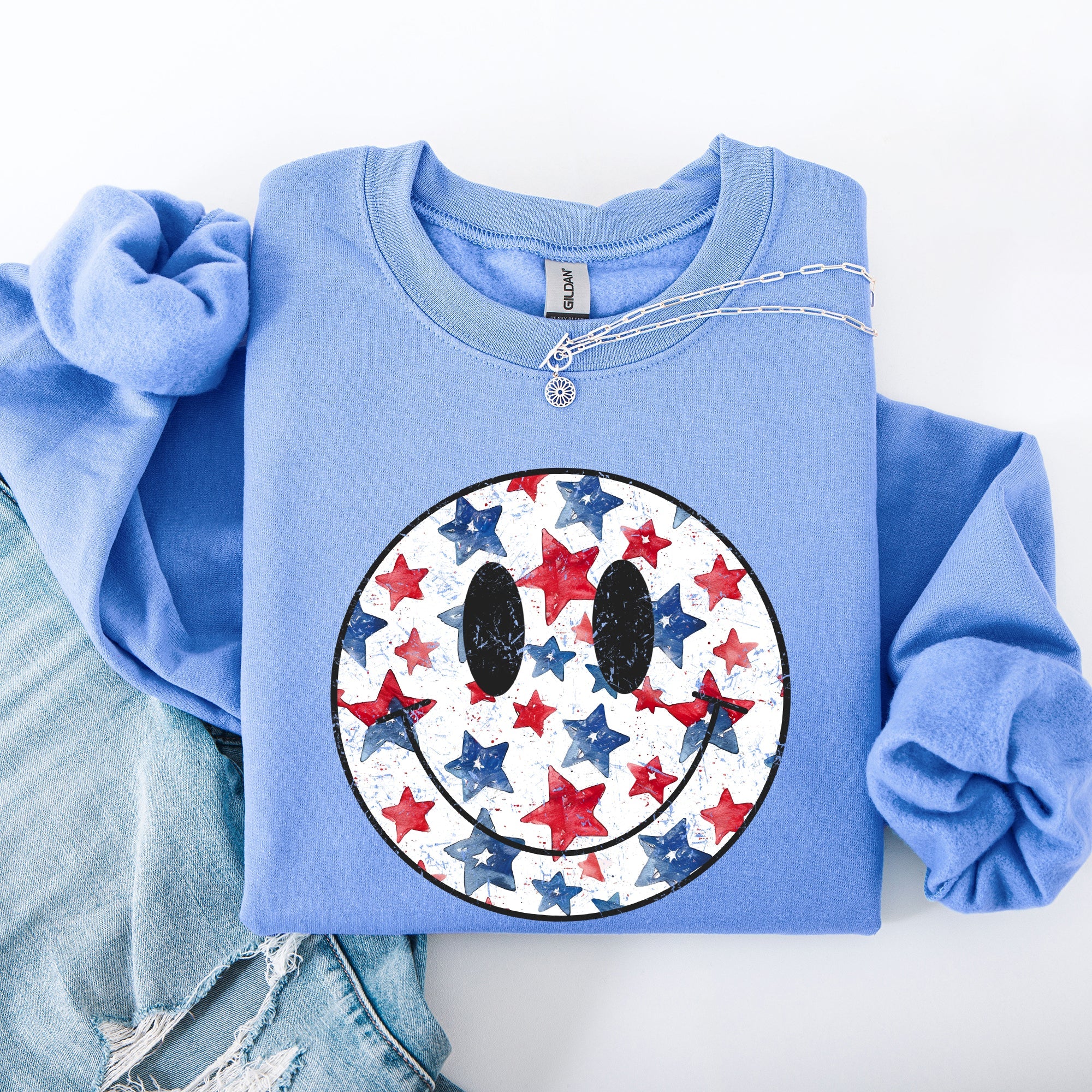 Retro Smiley Vintage Patriotic USA 4th Of July Americana Pride Flag Inspired Design Sweatshirt