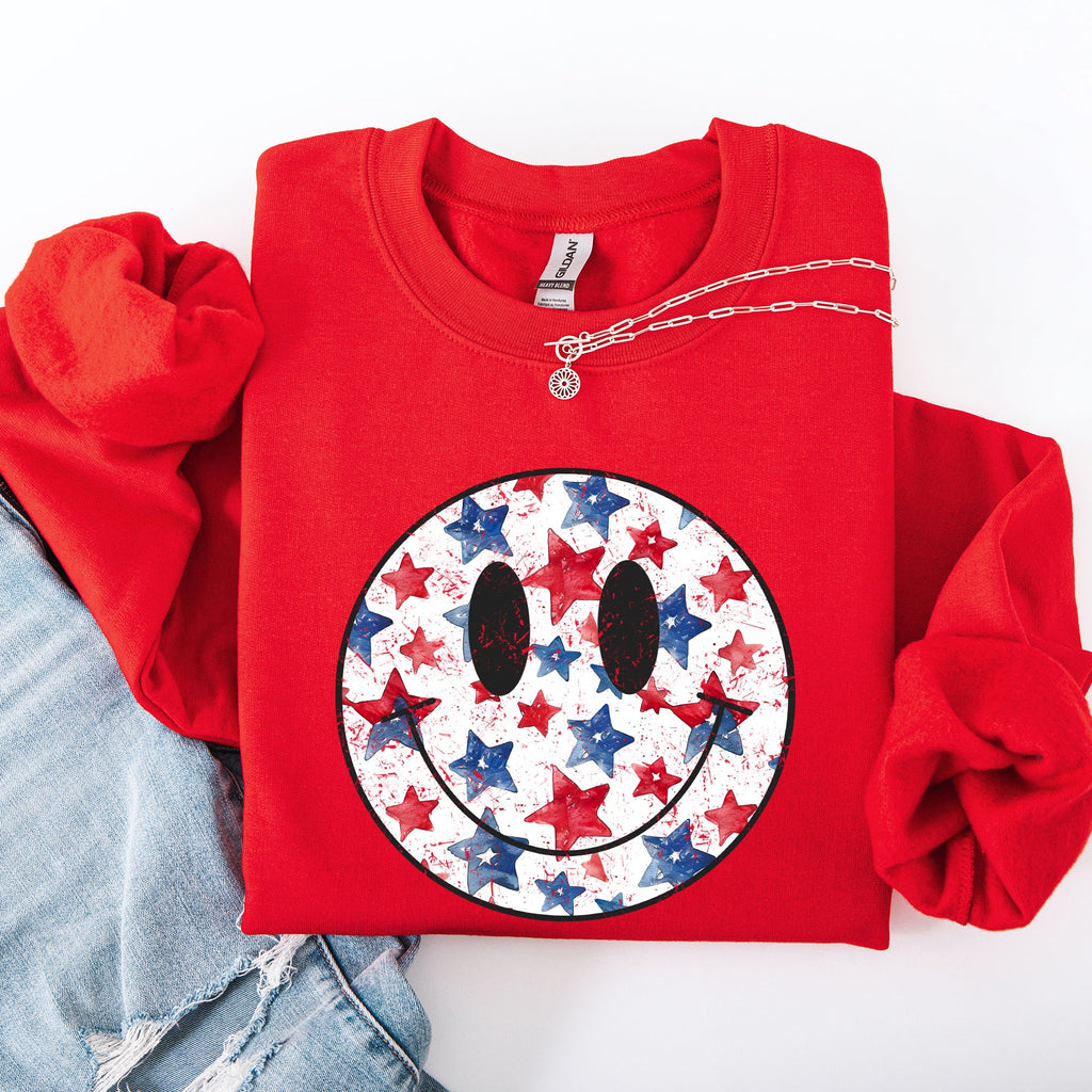Retro Smiley Vintage Patriotic USA 4th Of July Americana Pride Flag Inspired Design Sweatshirt