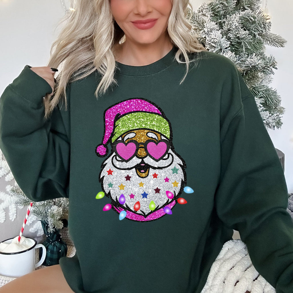 Retro Sparkly Santa Glitter Effect Christmas Graphic Cozy Vintage-Inspired Festive Sweatshirt