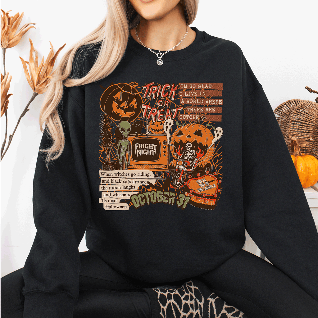 Retro Trick Or Treat Creep Halloween Spooky Vintage Nostalgia Throwback Sweatshirt