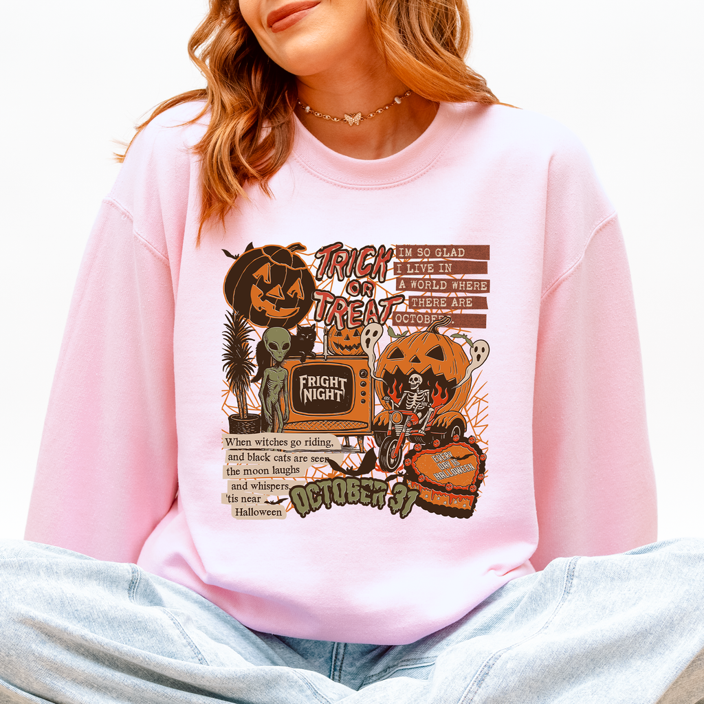 Retro Trick Or Treat Creep Halloween Spooky Vintage Nostalgia Throwback Sweatshirt
