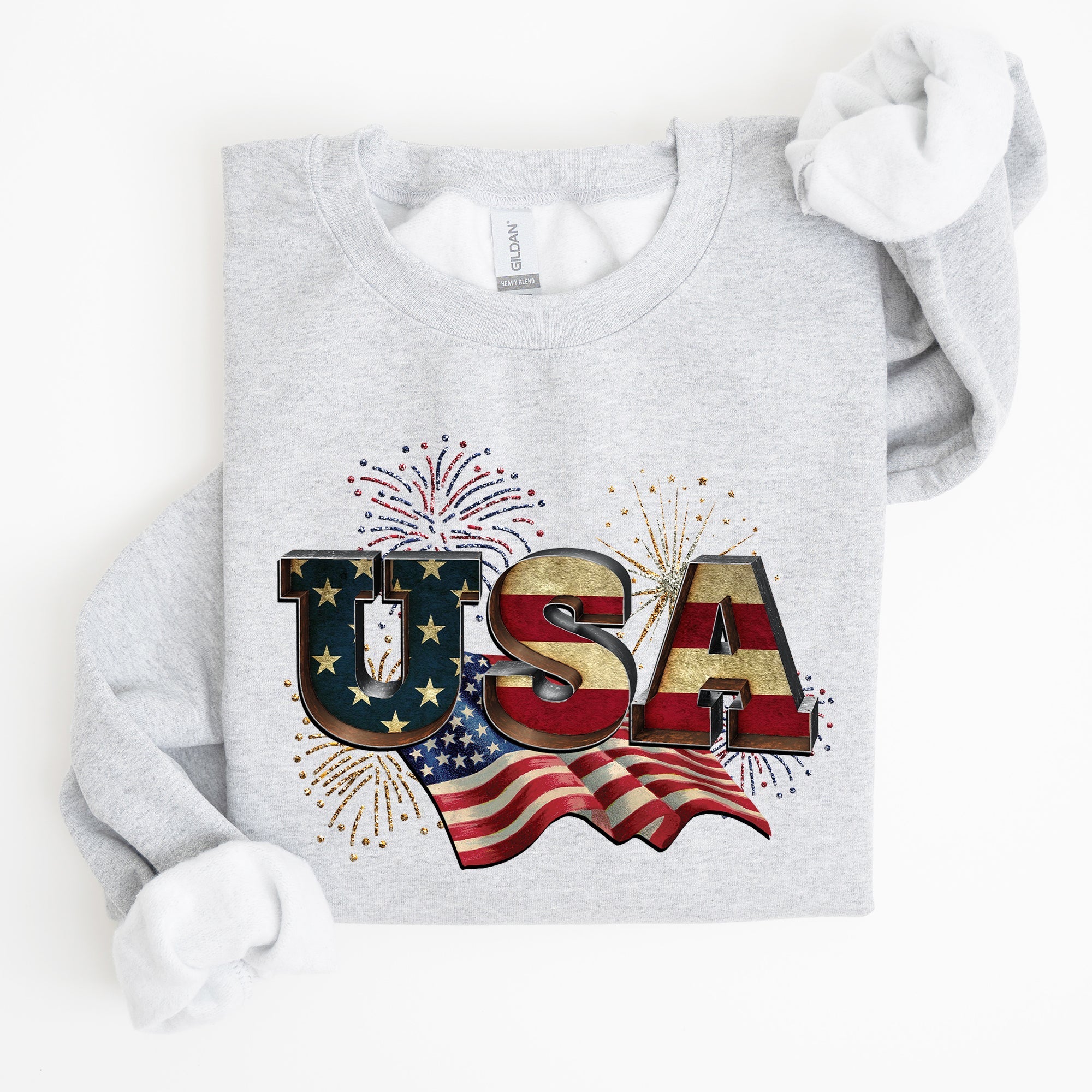 Retro USA Patriotic Fourth Of July Americana Pride Vintage Flag Emblem Distressed Graphic Sweatshirt