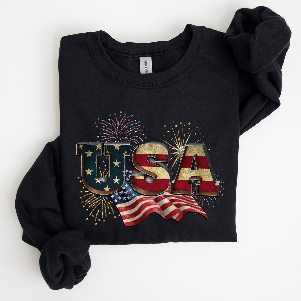 Retro USA Patriotic Fourth Of July Americana Pride Vintage Flag Emblem Distressed Graphic Sweatshirt