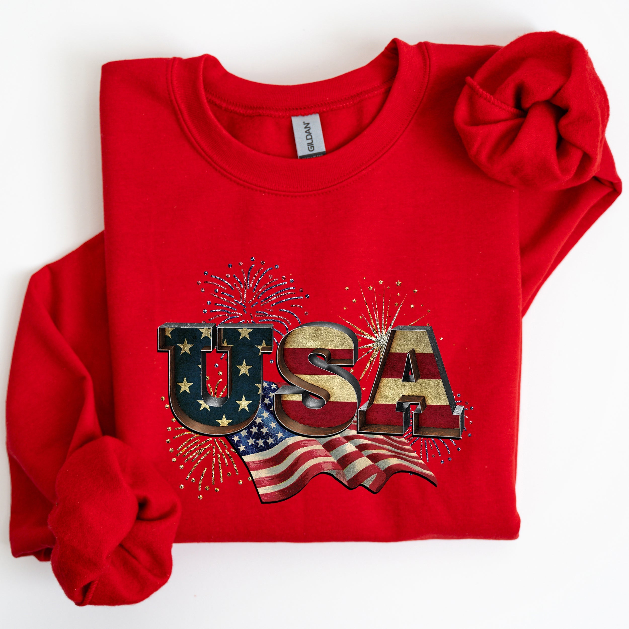 Retro USA Patriotic Fourth Of July Americana Pride Vintage Flag Emblem Distressed Graphic Sweatshirt