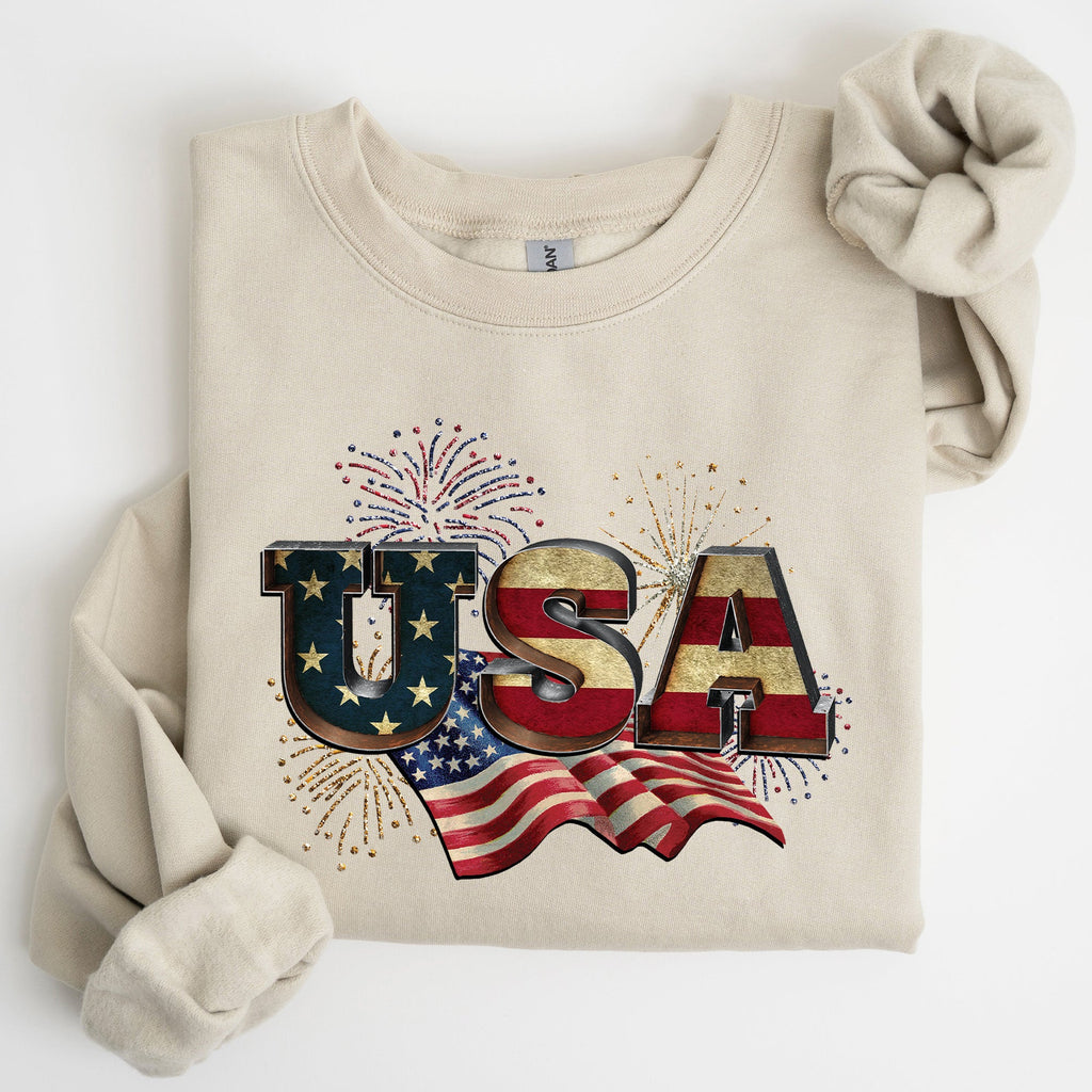 Retro USA Patriotic Fourth Of July Americana Pride Vintage Flag Emblem Distressed Graphic Sweatshirt
