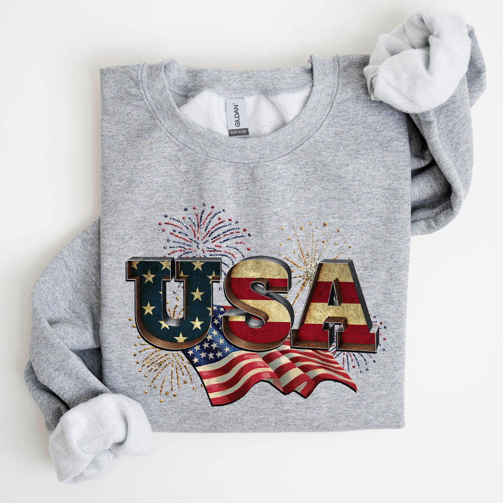 Retro USA Patriotic Fourth Of July Americana Pride Vintage Flag Emblem Distressed Graphic Sweatshirt