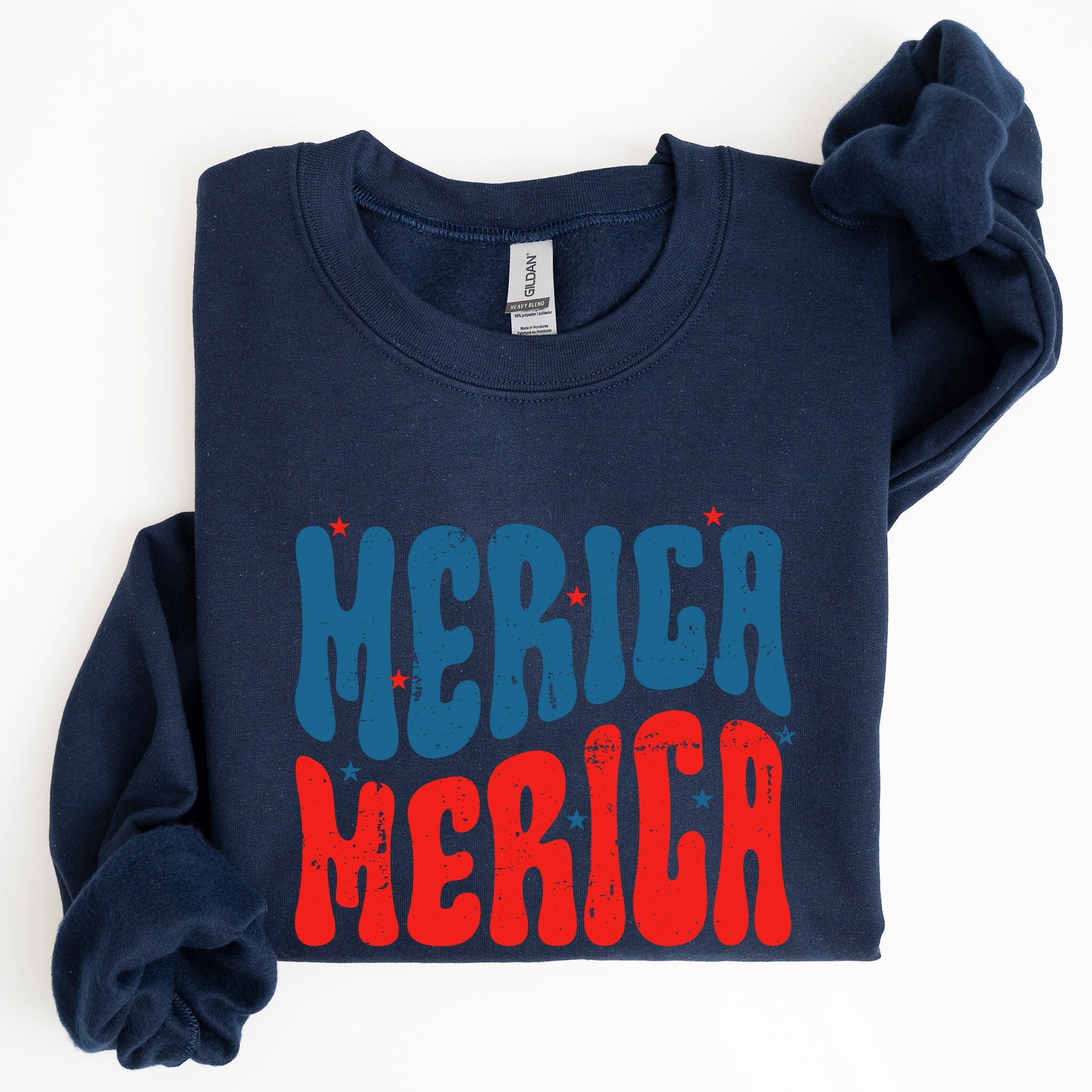 Retro 'Merica America Red White Blue Fourth Of July Patriotic Cozy Fleece Sweatshirt