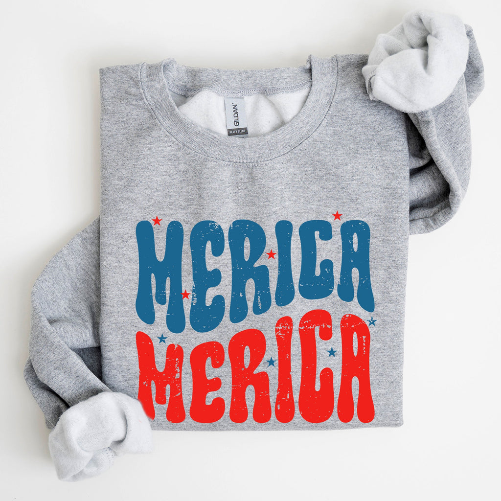 Retro 'Merica America Red White Blue Fourth Of July Patriotic Cozy Fleece Sweatshirt