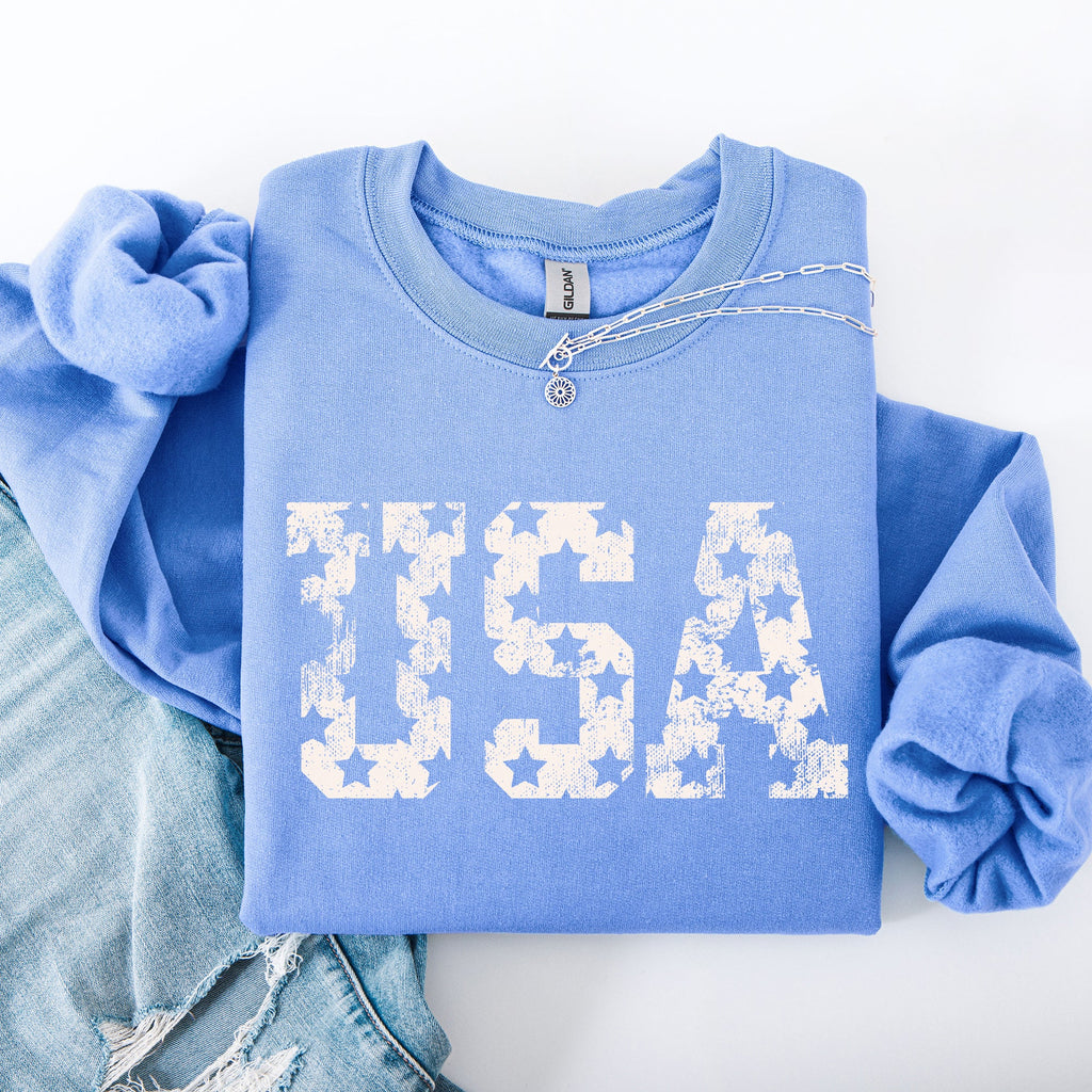 Retro USA Stars Patriotic America 4th Of July American Flag Design Graphic Sweatshirt