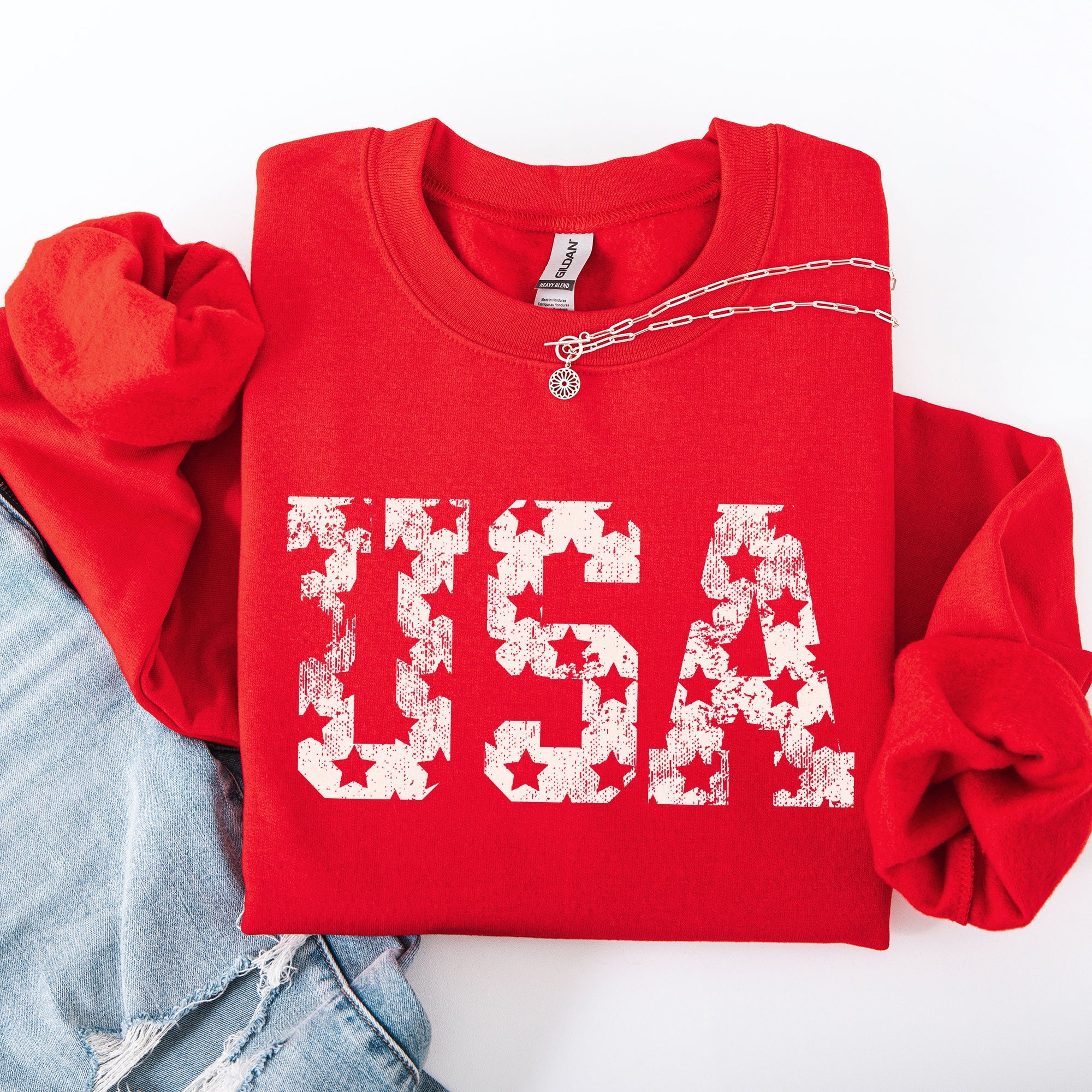 Retro USA Stars Patriotic America 4th Of July American Flag Design Graphic Sweatshirt