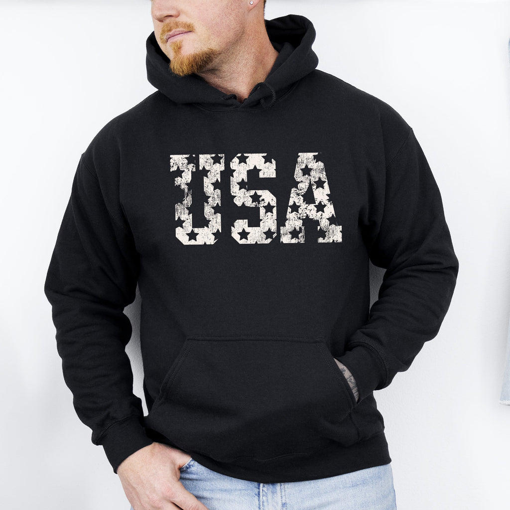Retro USA Stars Patriotic Americana Flag Art Design Celebrating Freedom Pride Hoodie