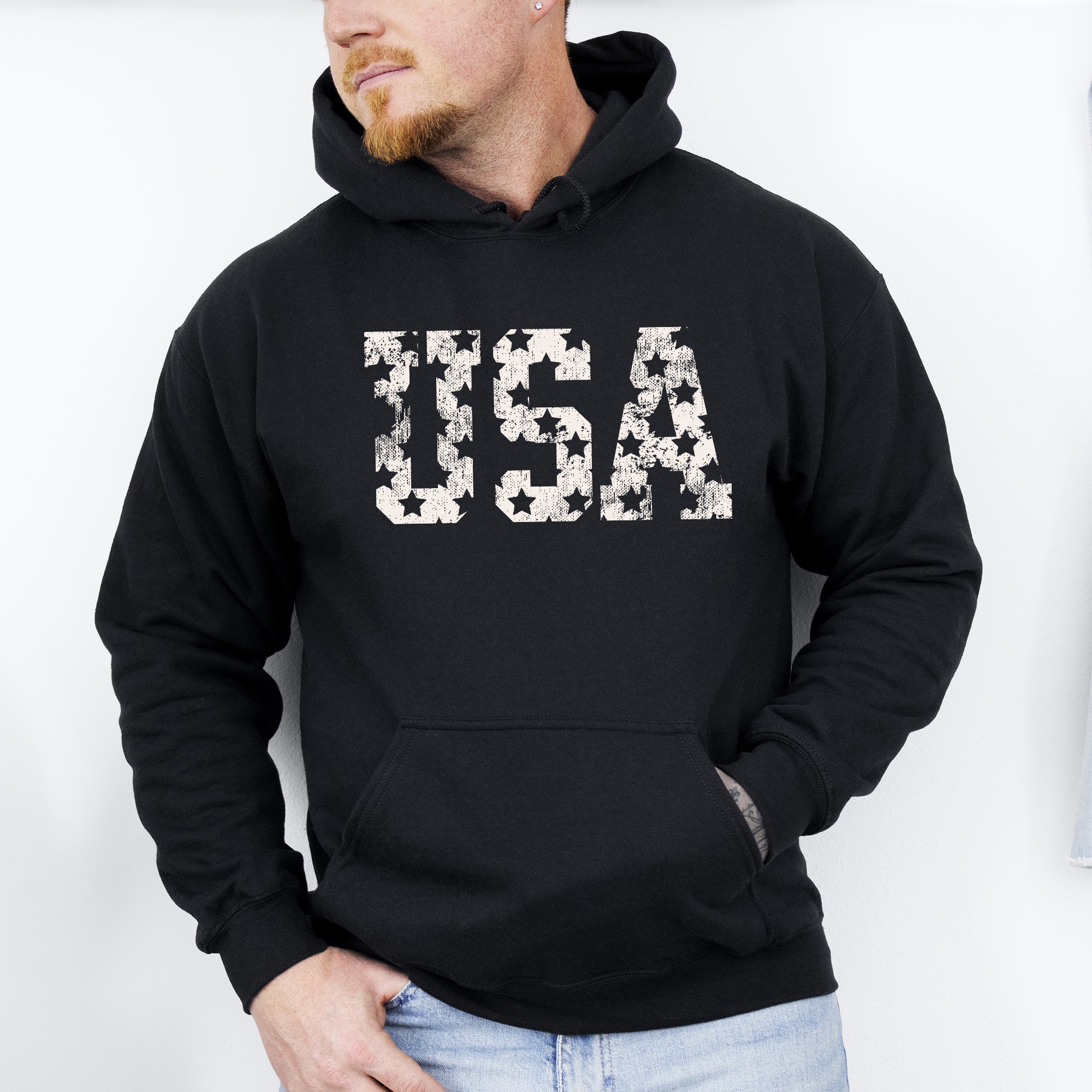 Retro USA Stars Patriotic Americana Flag Art Design Celebrating Freedom Pride Hoodie