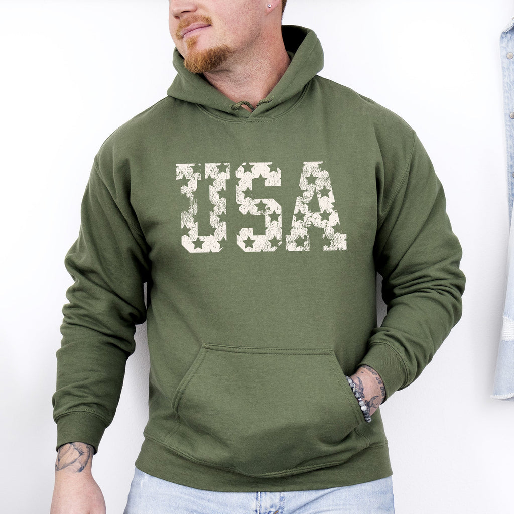 Retro USA Stars Patriotic Americana Flag Art Design Celebrating Freedom Pride Hoodie