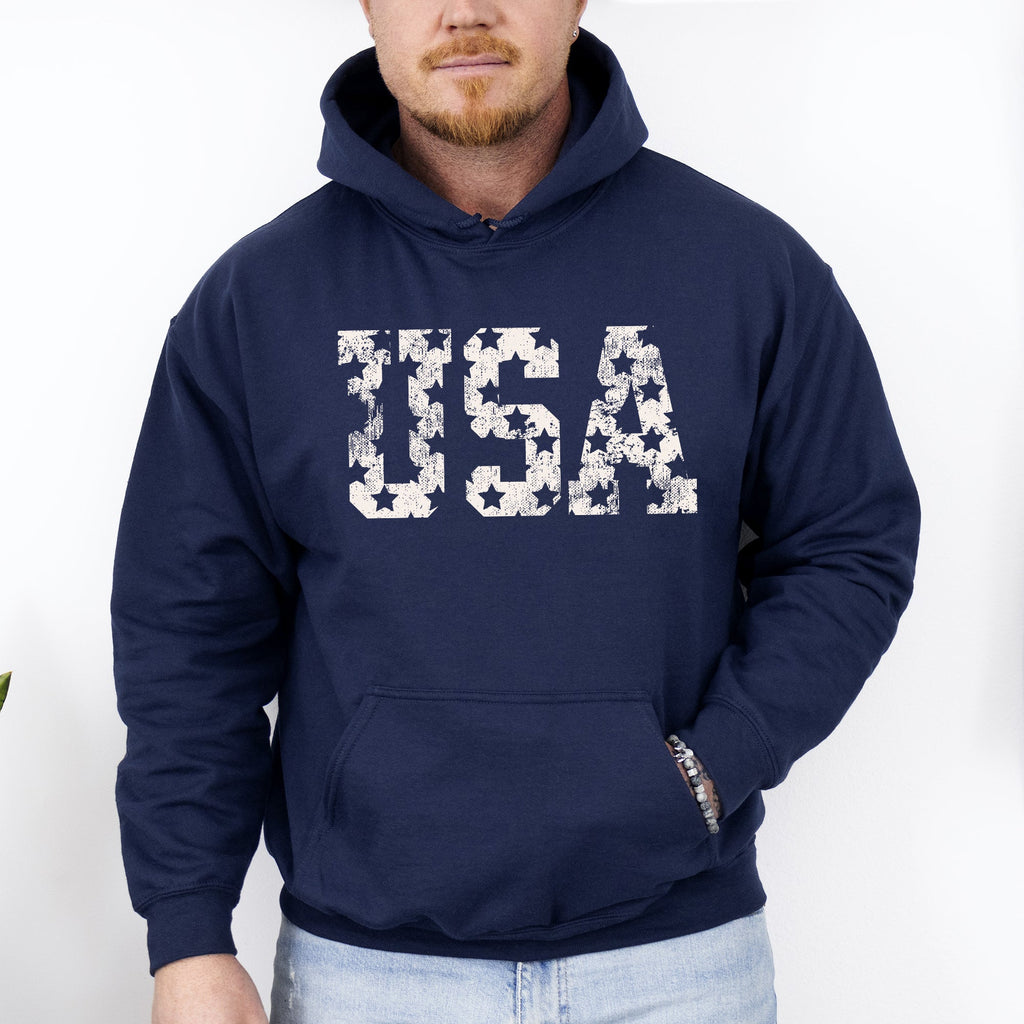 Retro USA Stars Patriotic Americana Flag Art Design Celebrating Freedom Pride Hoodie