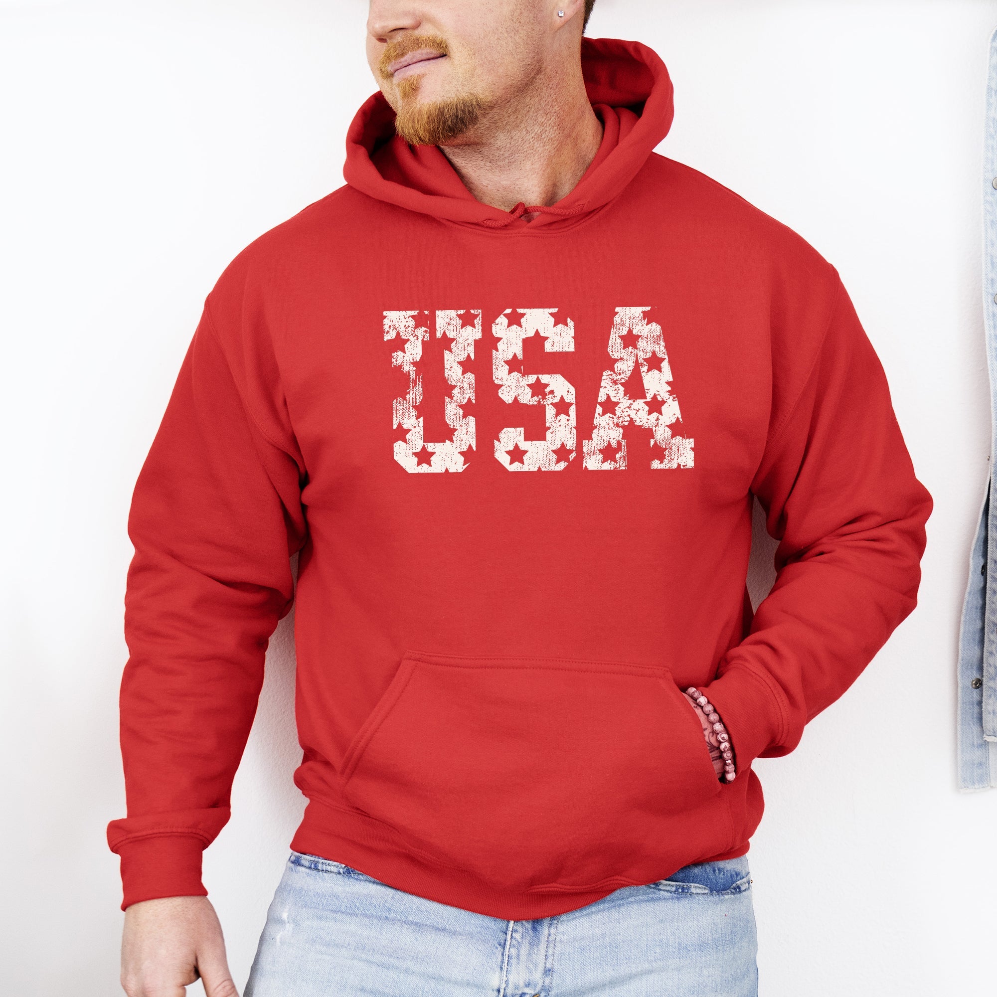 Retro USA Stars Patriotic Americana Flag Art Design Celebrating Freedom Pride Hoodie