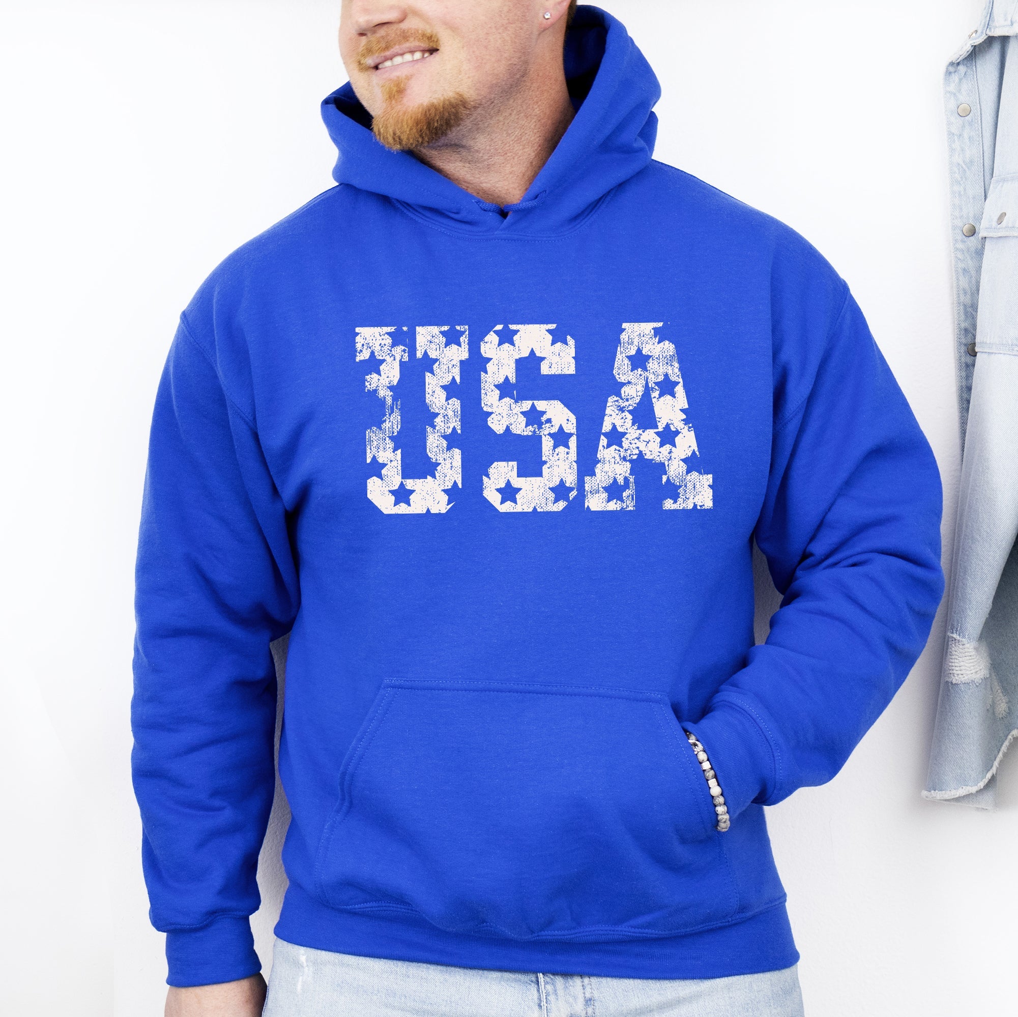 Retro USA Stars Patriotic Americana Flag Art Design Celebrating Freedom Pride Hoodie