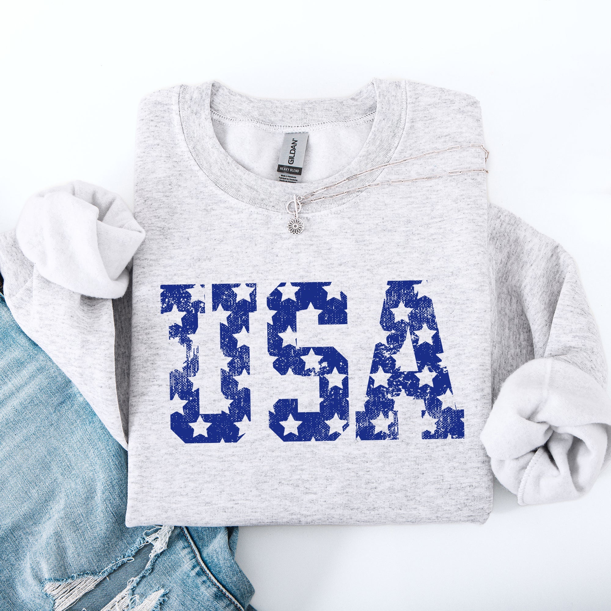 Retro USA Stars Patriotic America 4th Of July American Flag Design Graphic Sweatshirt