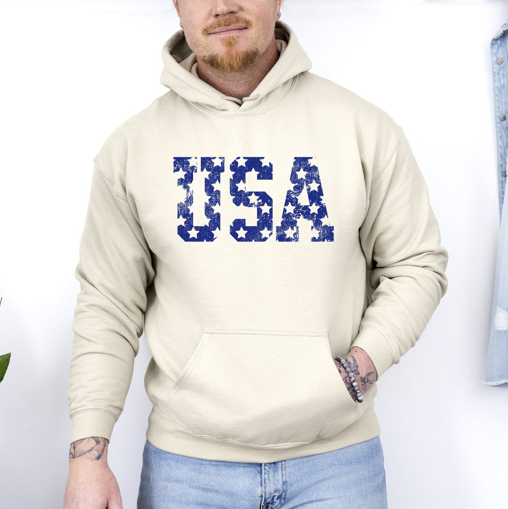 Retro USA Stars Patriotic Americana Flag Art Design Celebrating Freedom Pride Hoodie