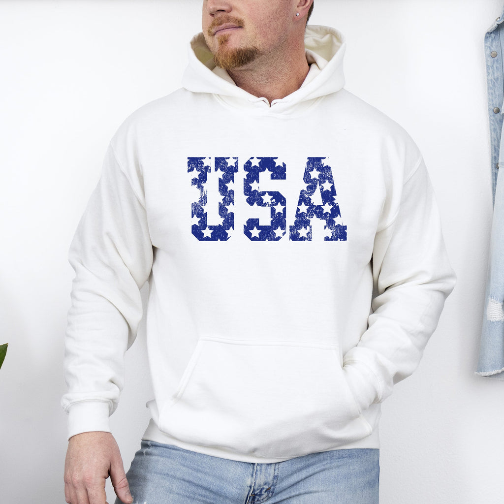 Retro USA Stars Patriotic Americana Flag Art Design Celebrating Freedom Pride Hoodie