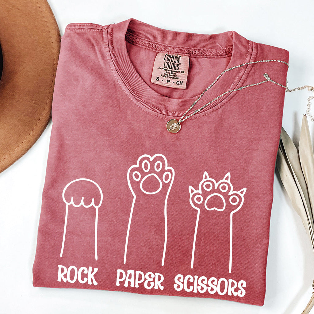 Rock Paper Scissors Cat Mom Feline Pet Artwork Graphic Illustration Comfort Colors Tee