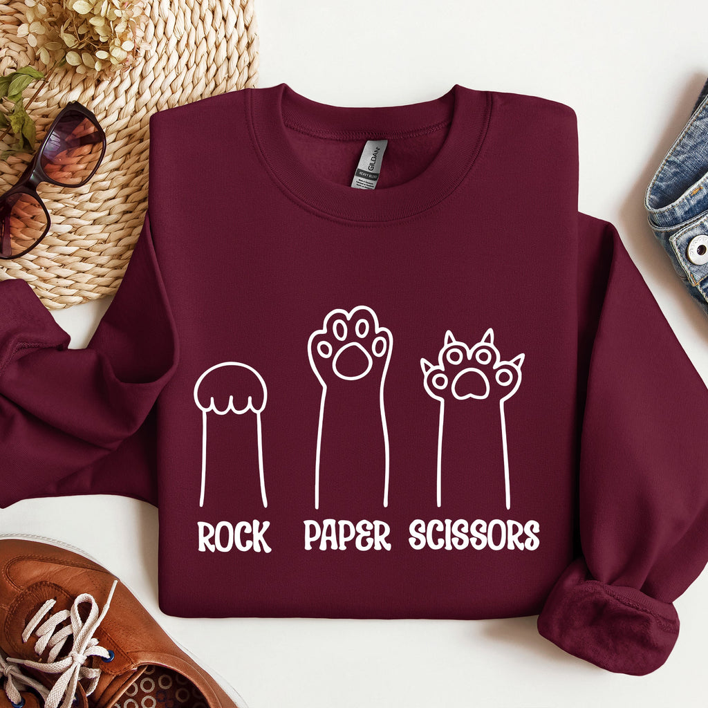 Rock Paper Scissors Cat Mom Feline Lover Pet Parent Cozy Feline Fan For Cat Lovers Sweatshirt