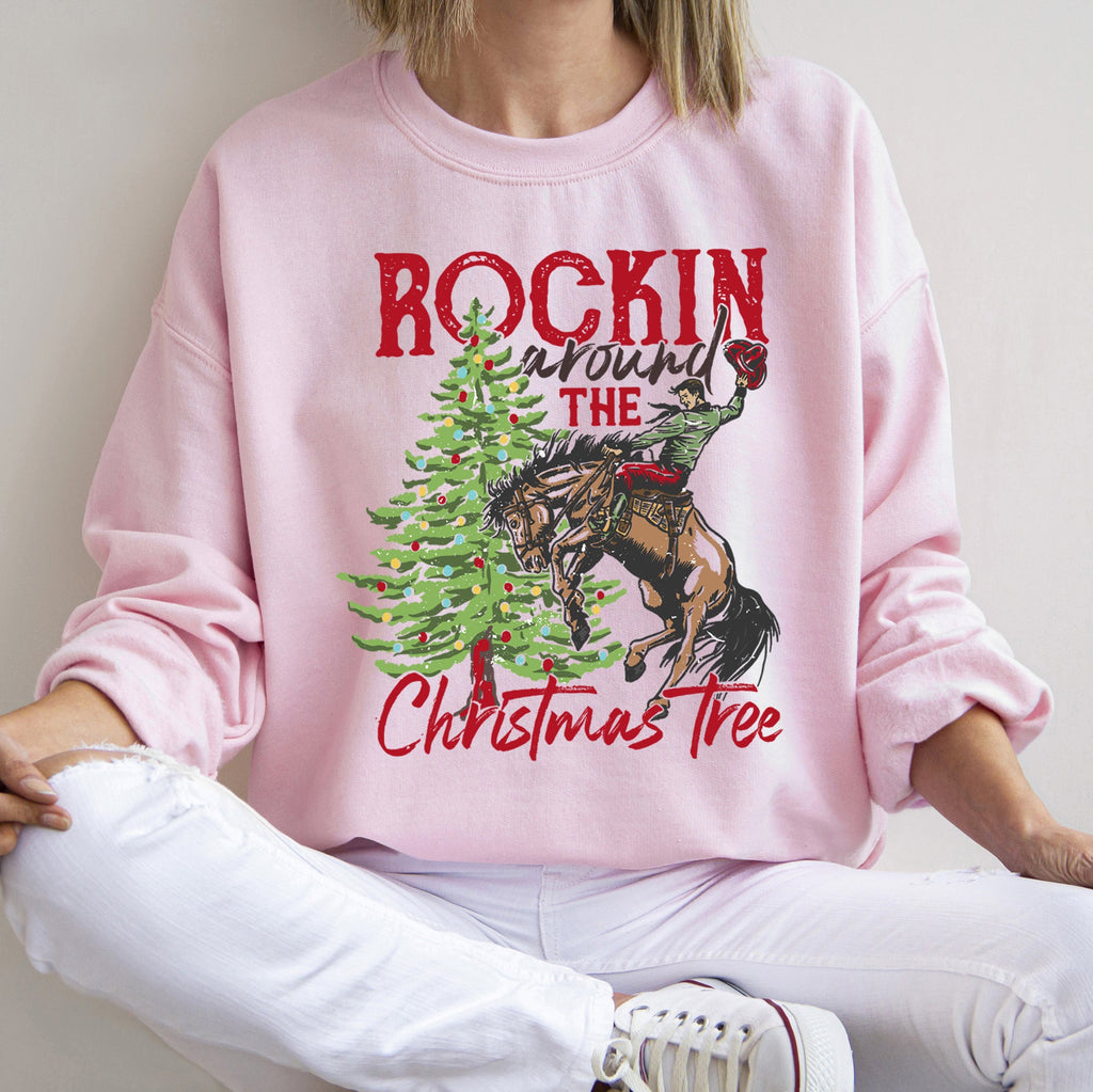 Rocking Around The Christmas Tree Cowboy Edition Cozy Western Holiday Song Lyrics Sweatshirt