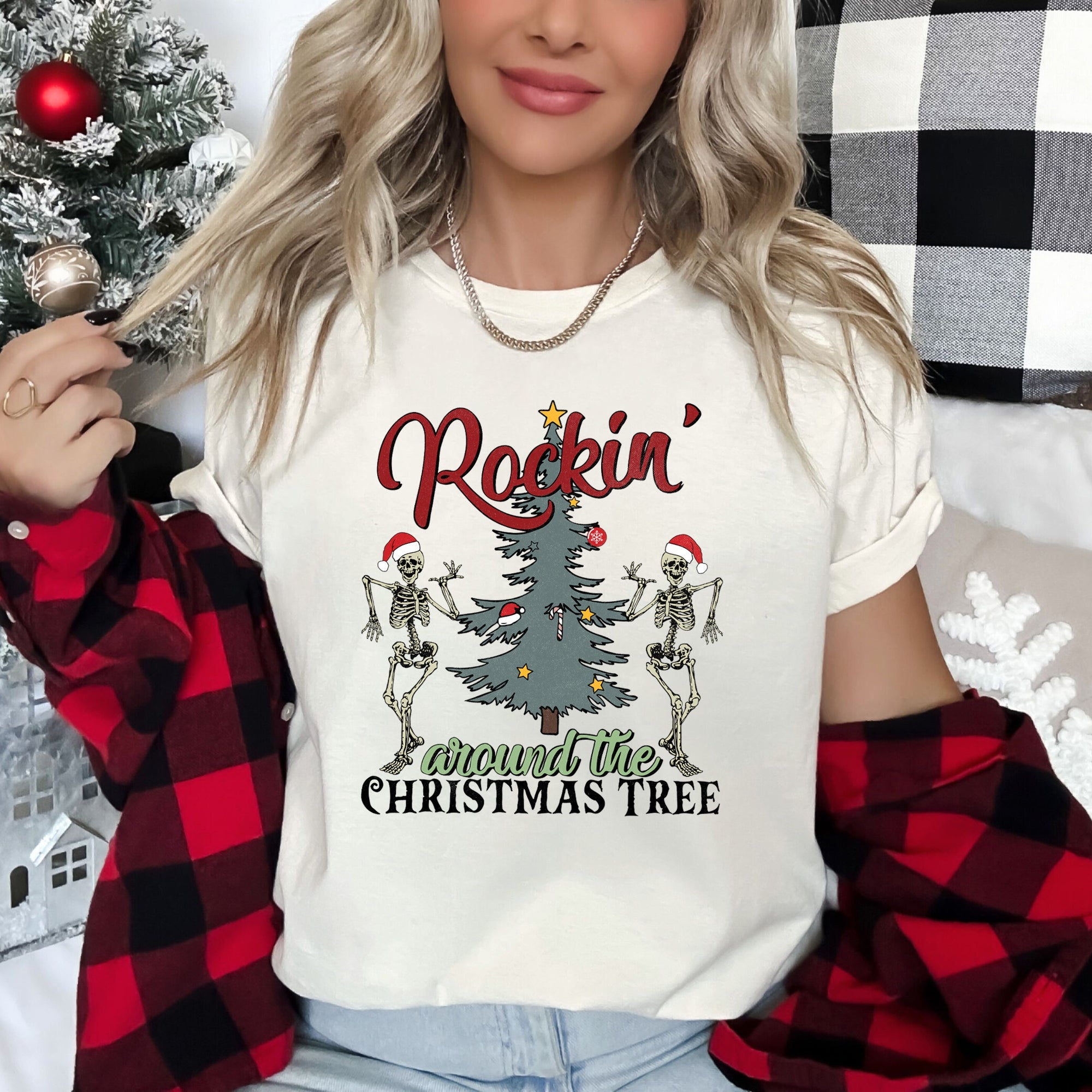 Rocking Around The Christmas Tree, Dancing Skeletons Graphic Tee