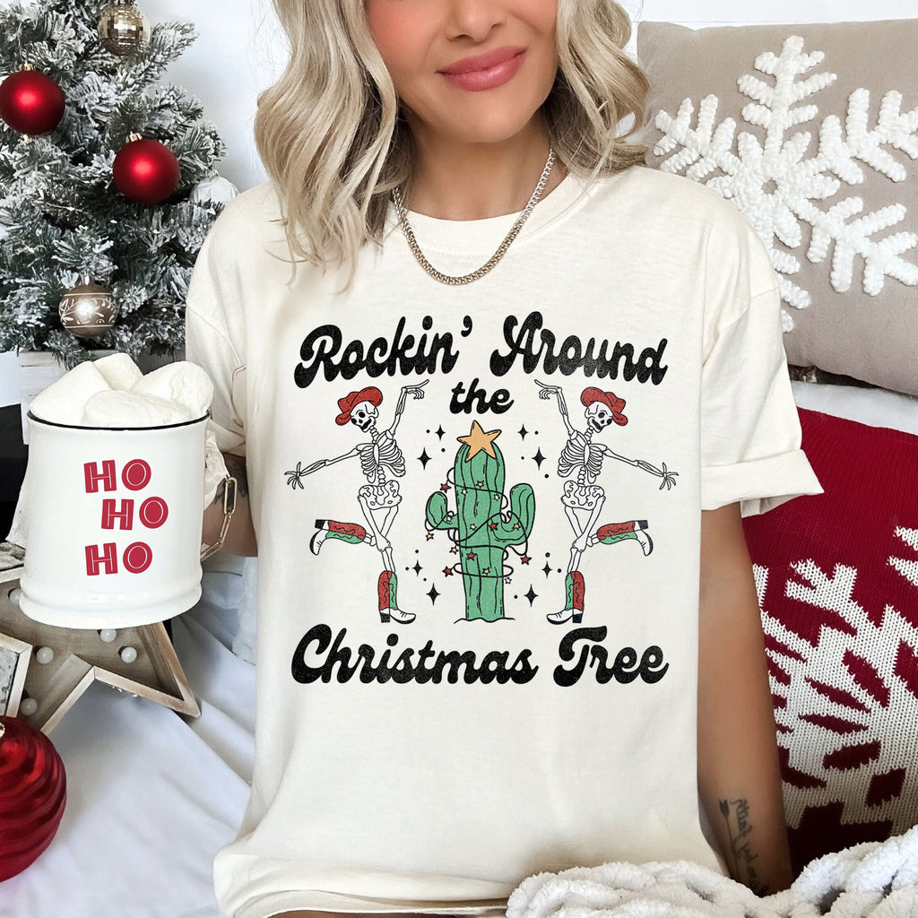 Rocking Around The Christmas Tree Desert Cactus Dancing Skeletons Comfort Colors Tee