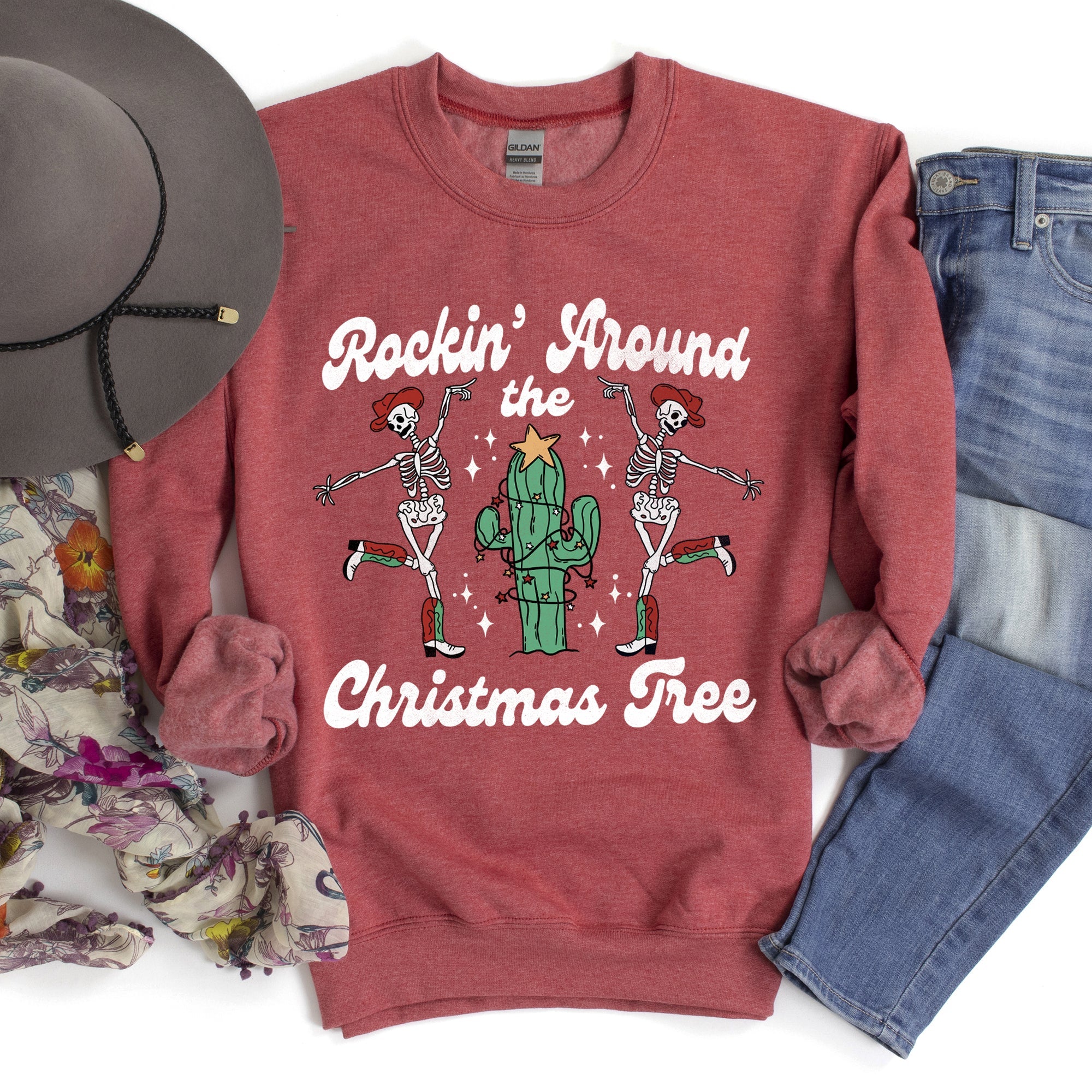 Rocking Around The Christmas Tree Desert Skeletons Holiday Nights Graphic Sweatshirt