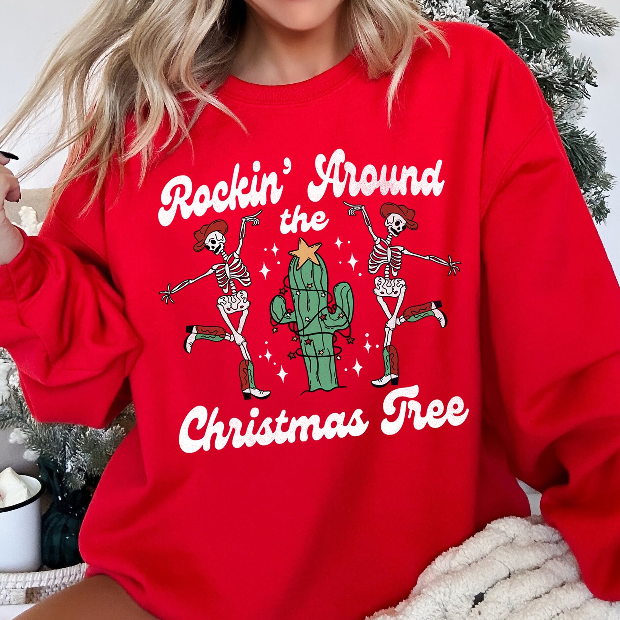 Rocking Around The Christmas Tree Desert Skeletons Holiday Nights Graphic Sweatshirt