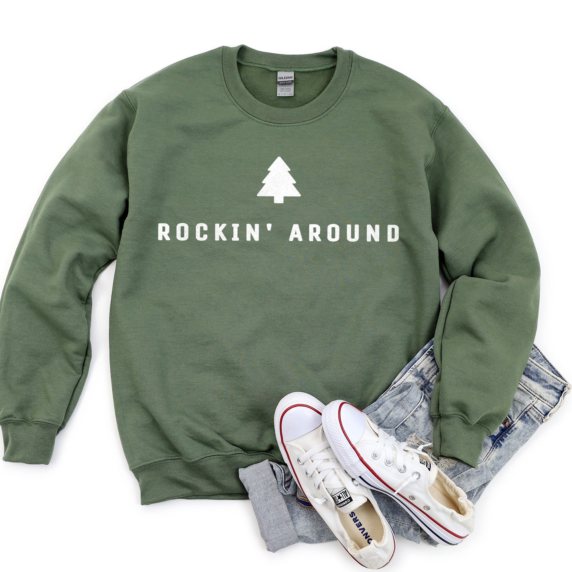 Rocking Around The Christmas Tree Minimalist Holiday Theme Cozy Winter Wear Sweatshirt