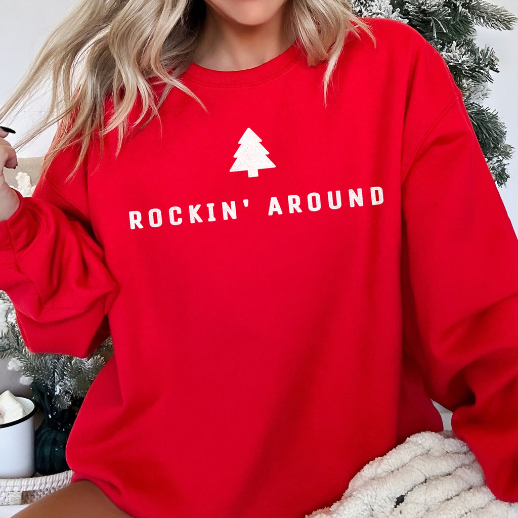 Rocking Around The Christmas Tree Minimalist Holiday Theme Cozy Winter Wear Sweatshirt