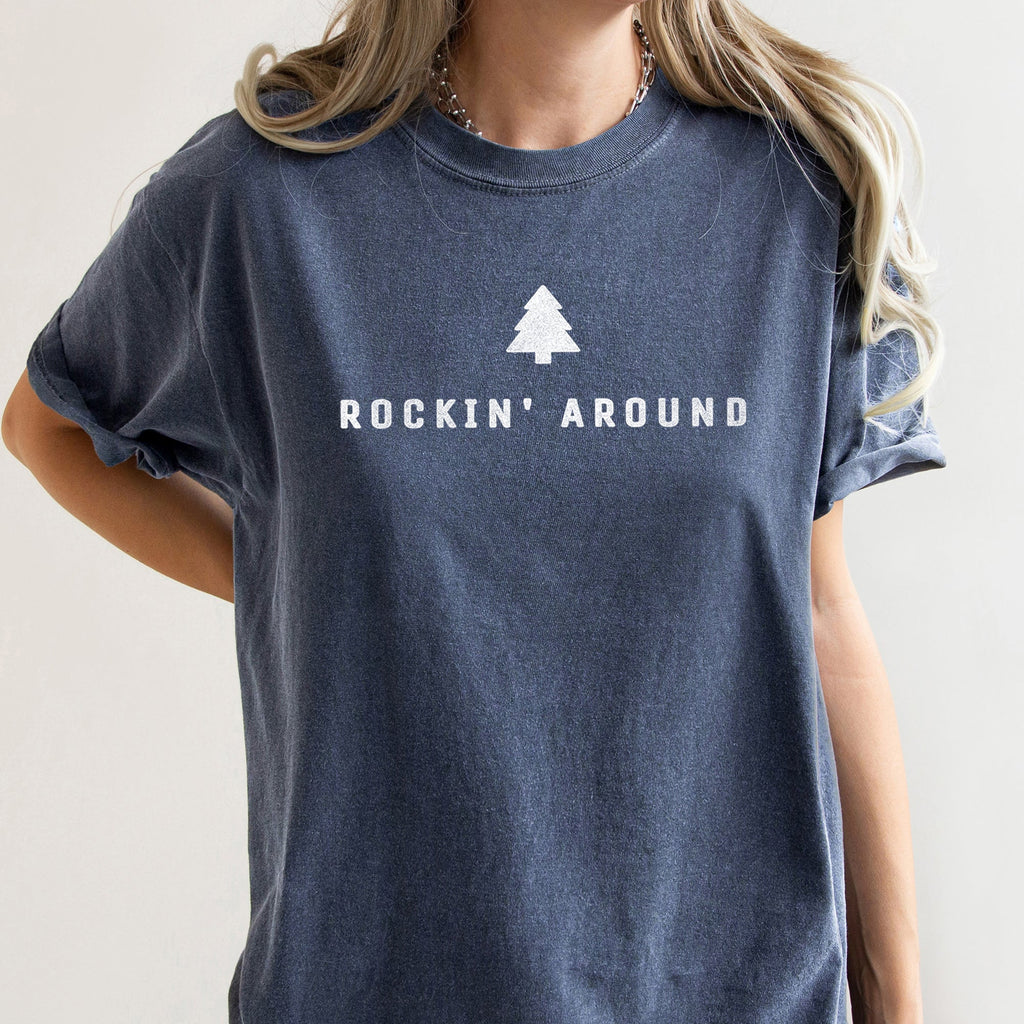 Rocking Around The Christmas Tree Minimal Retro Rock And Roll Comfort Colors Tee
