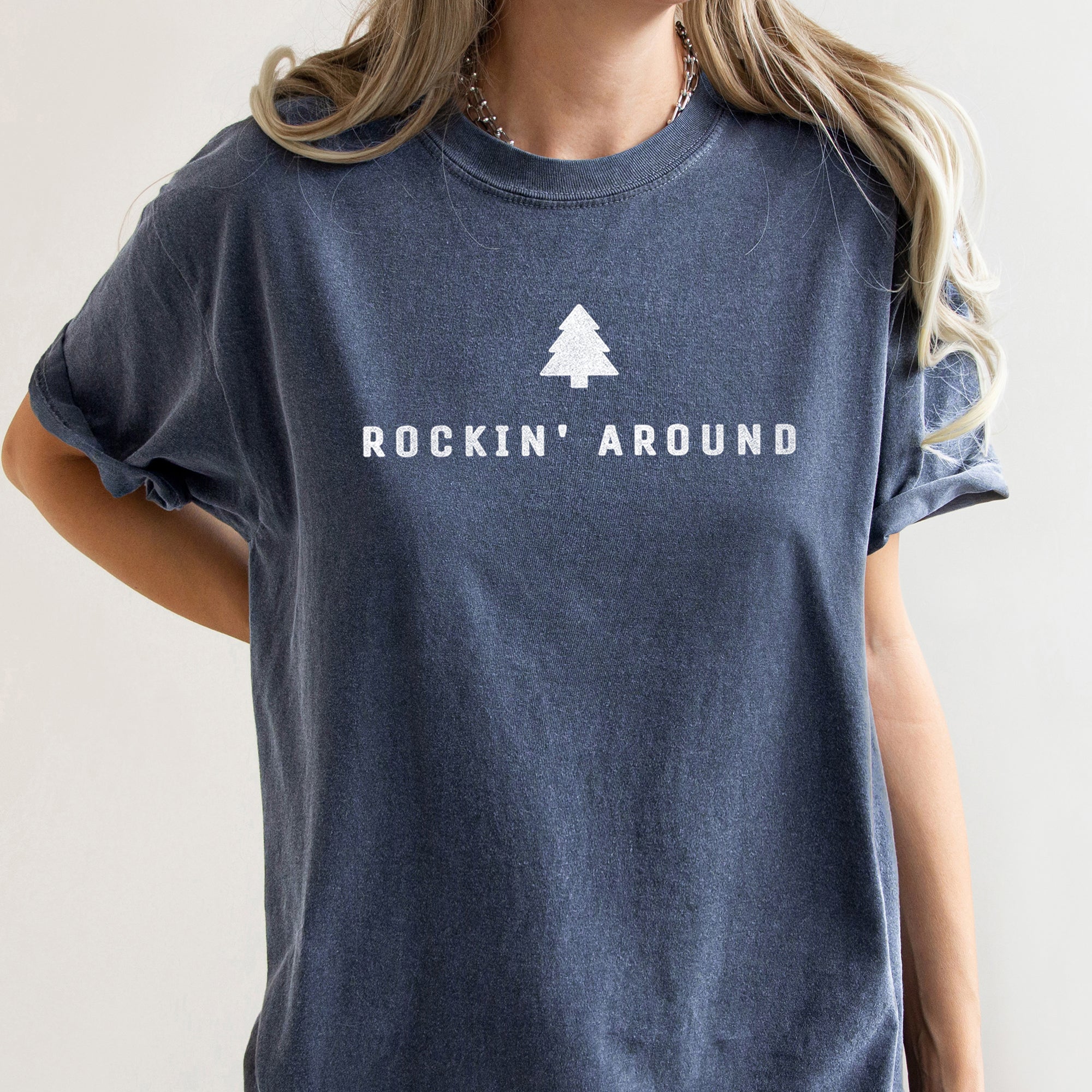 Rocking Around The Christmas Tree Minimal Retro Rock And Roll Comfort Colors Tee