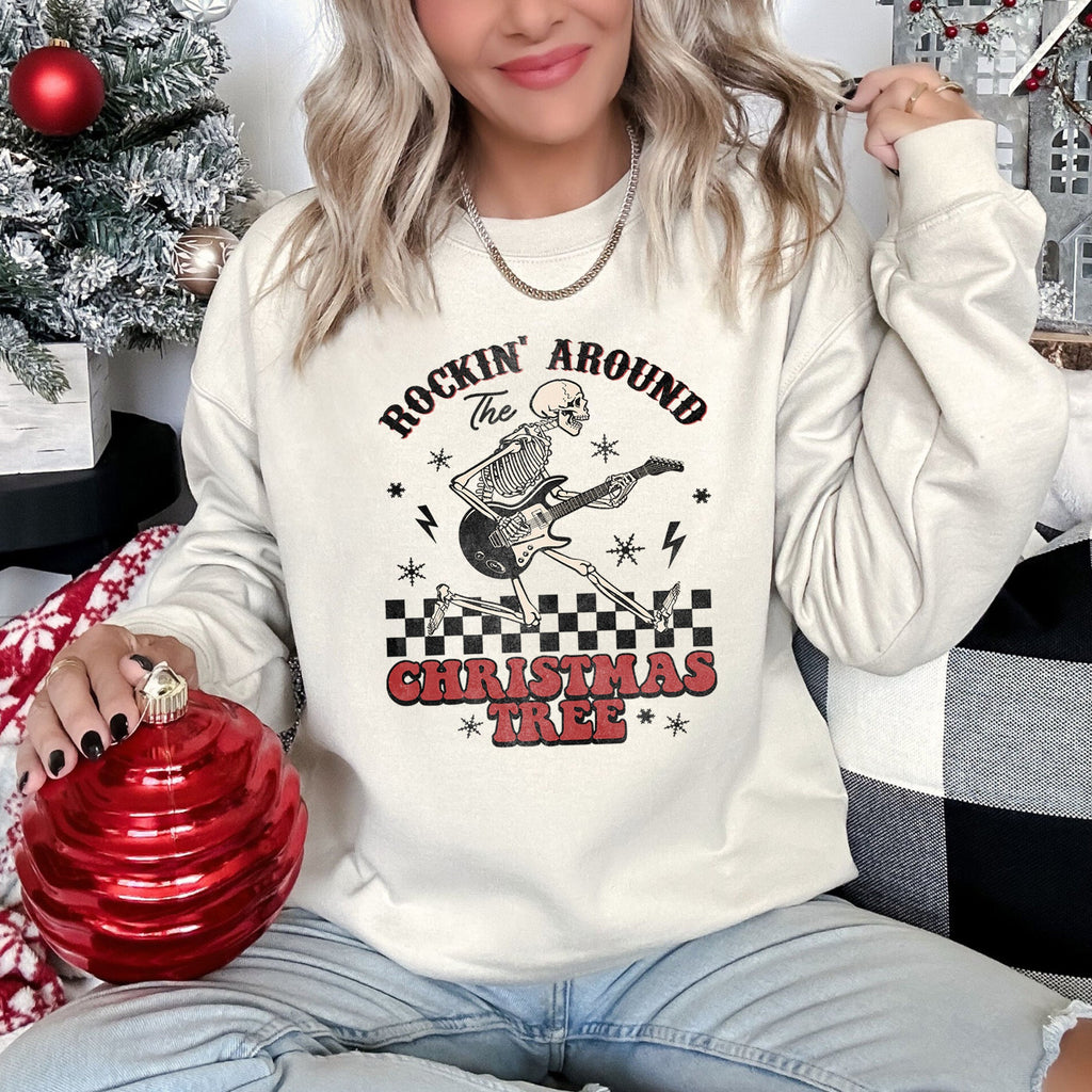 Rocking Around The Christmas Tree Skeleton Rock Holiday Ornament Edition Sweatshirt