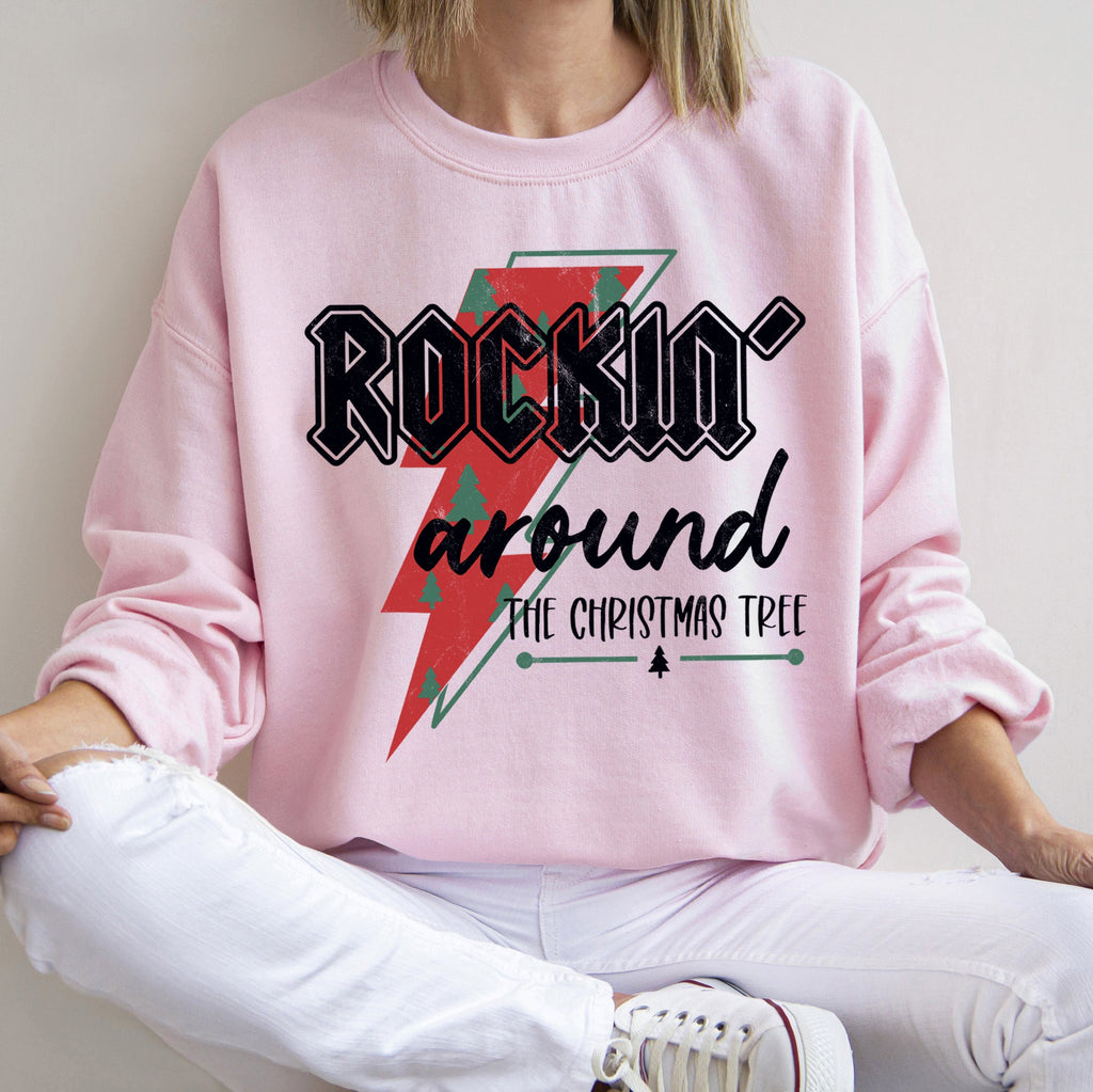 Rocking Around The Christmas Tree, Lightning Bolt Festive Holiday Graphic Sweatshirt